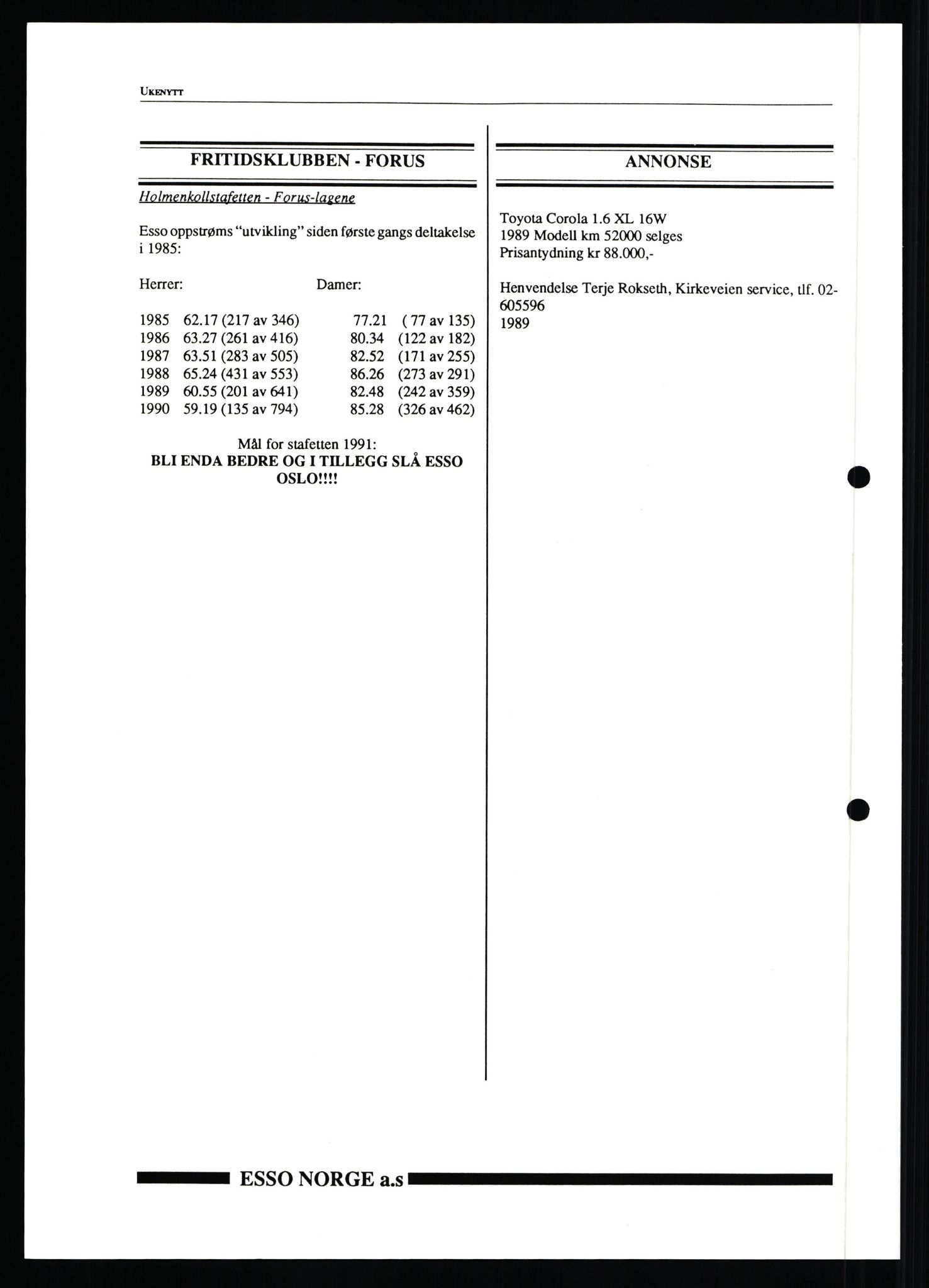 Pa 0982 - Esso Norge A/S, AV/SAST-A-100448/X/Xd/L0003: Ukenytt, 1987-1991