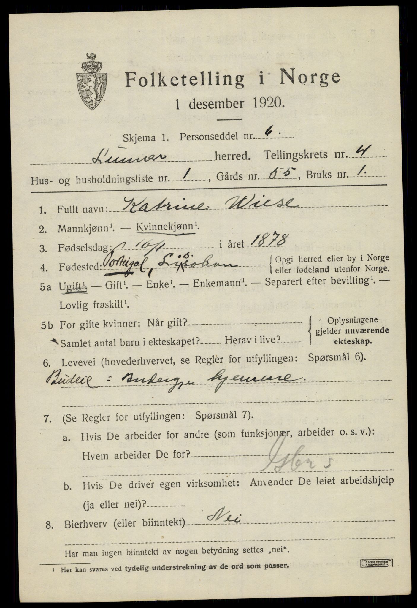 SAH, 1920 census for Lunner, 1920, p. 5373