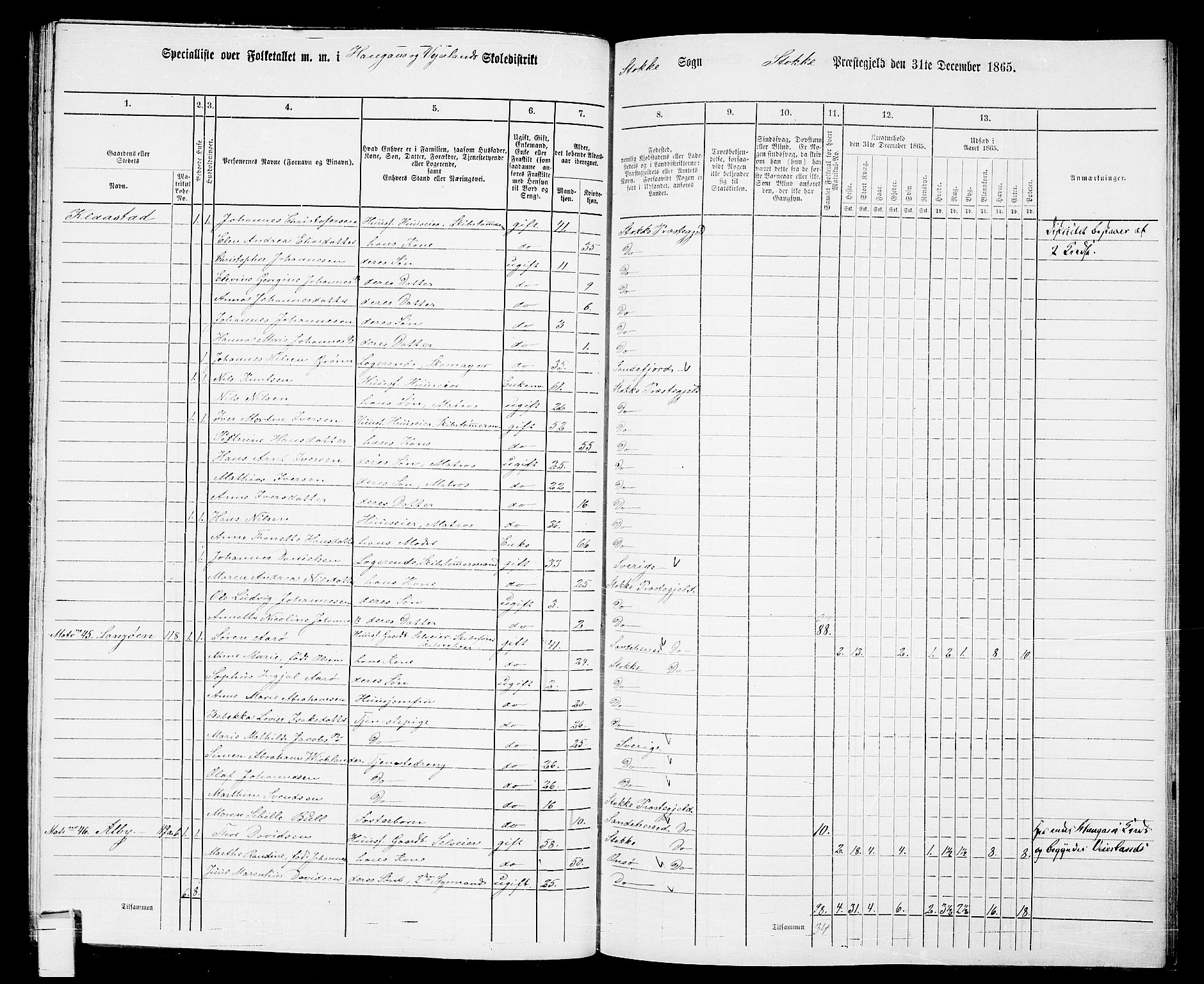 RA, 1865 census for Stokke, 1865, p. 95