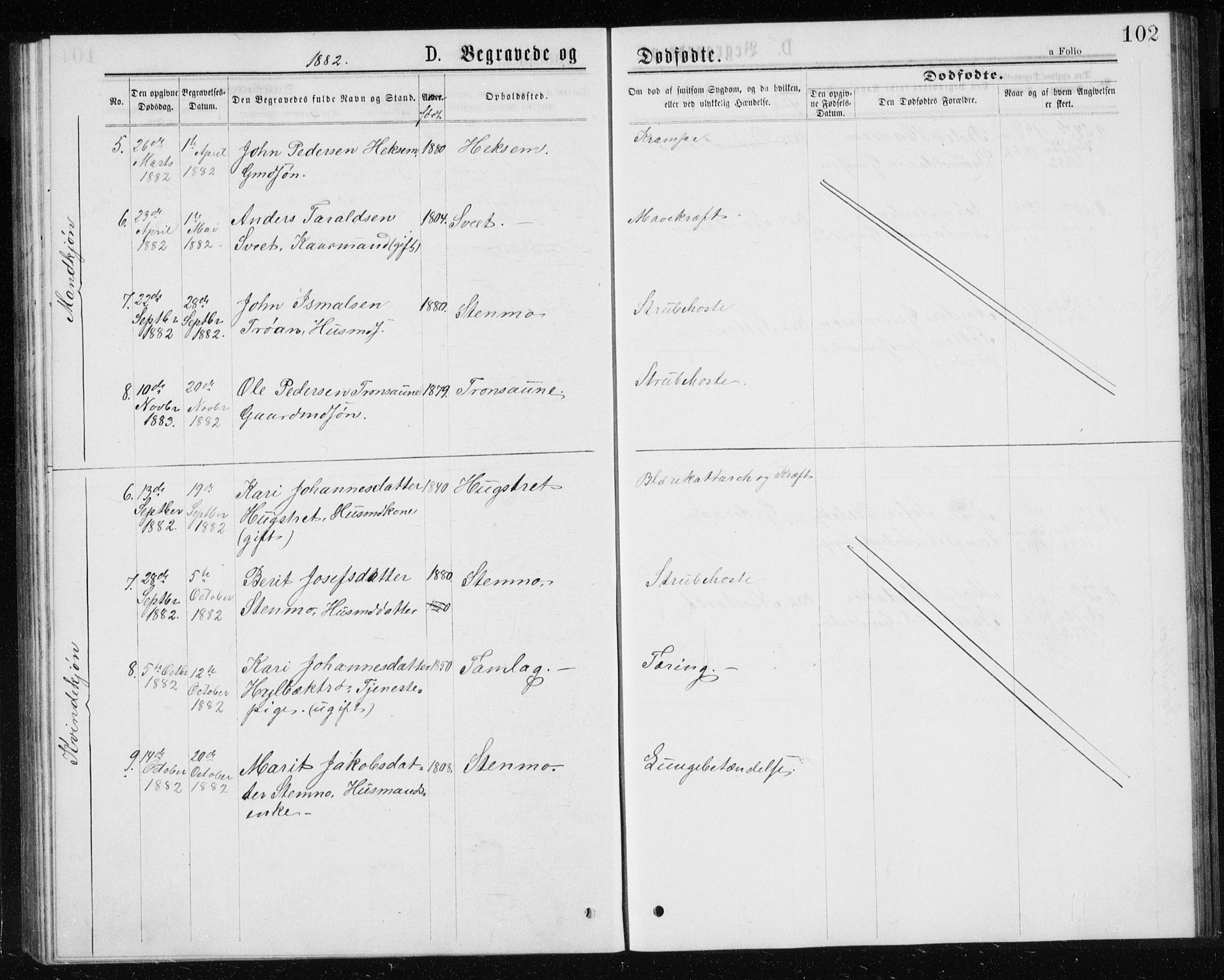 Ministerialprotokoller, klokkerbøker og fødselsregistre - Sør-Trøndelag, AV/SAT-A-1456/685/L0977: Parish register (copy) no. 685C02, 1879-1890, p. 102