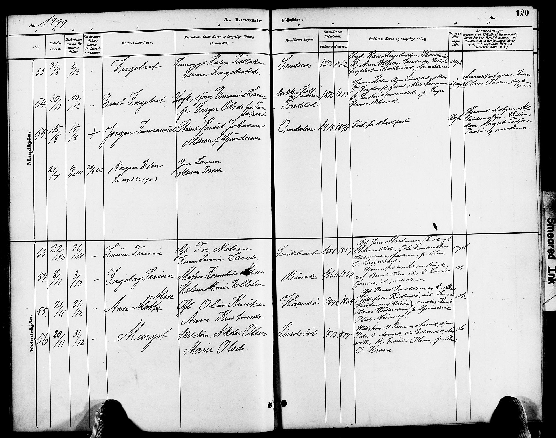 Søndeled sokneprestkontor, AV/SAK-1111-0038/F/Fa/L0005: Parish register (official) no. A 5, 1889-1899, p. 120