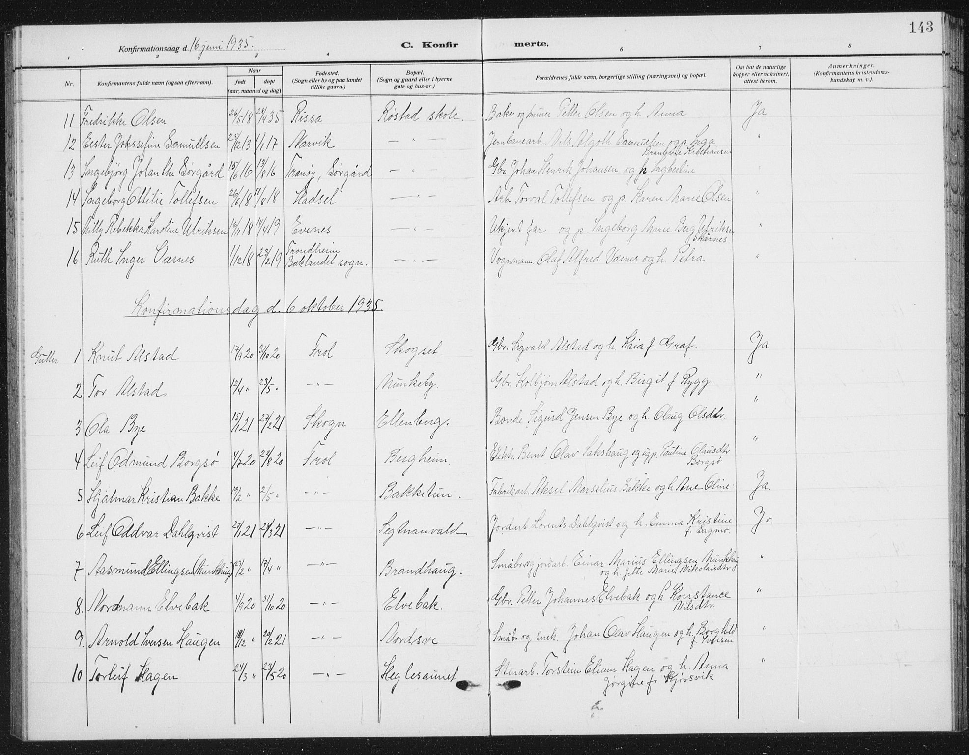 Ministerialprotokoller, klokkerbøker og fødselsregistre - Nord-Trøndelag, SAT/A-1458/721/L0209: Parish register (copy) no. 721C02, 1918-1940, p. 143