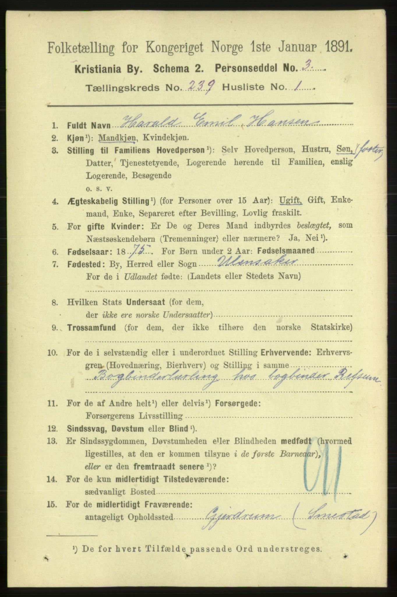 RA, 1891 census for 0301 Kristiania, 1891, p. 145316