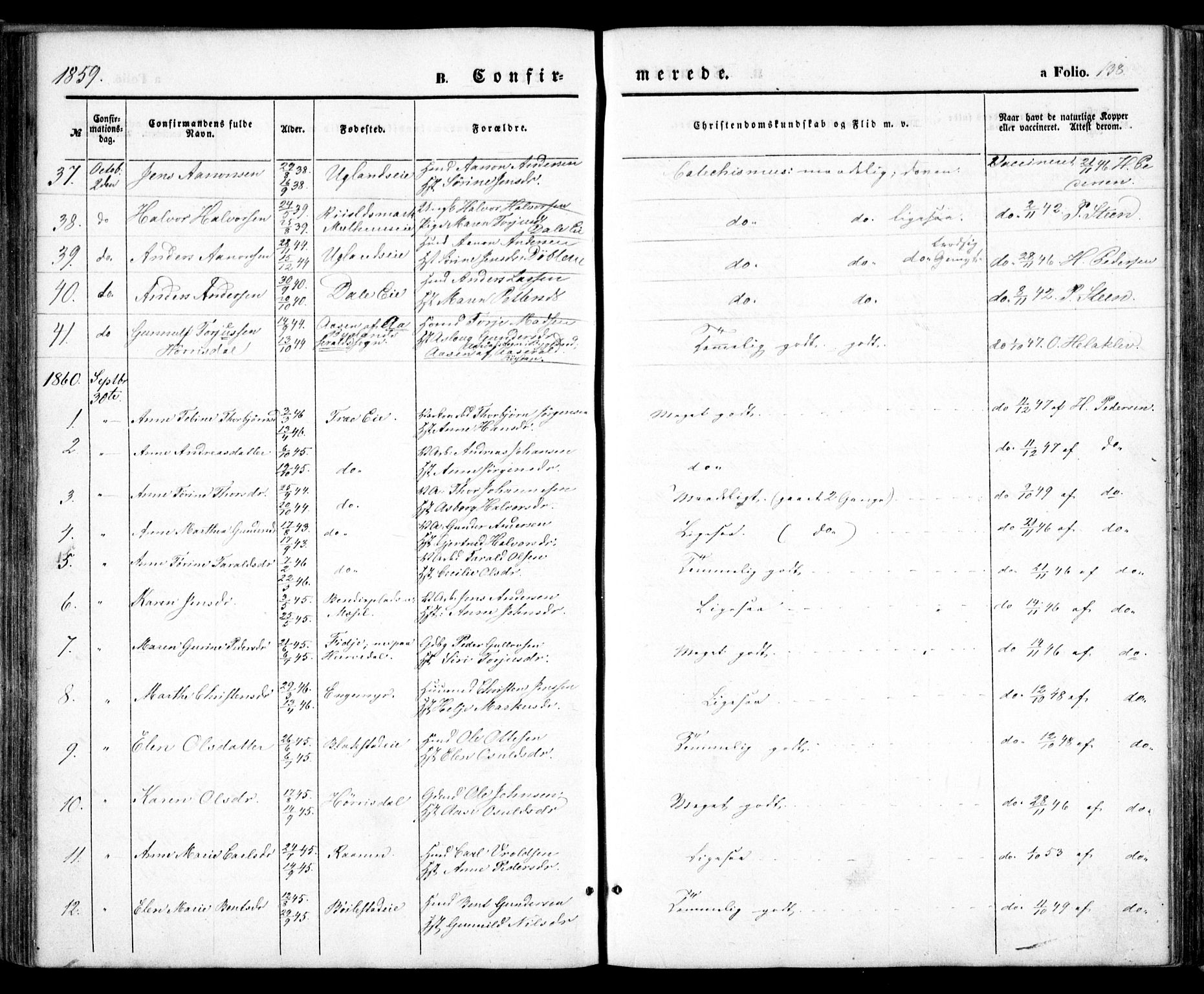 Froland sokneprestkontor, AV/SAK-1111-0013/F/Fa/L0002: Parish register (official) no. A 2, 1845-1863, p. 138
