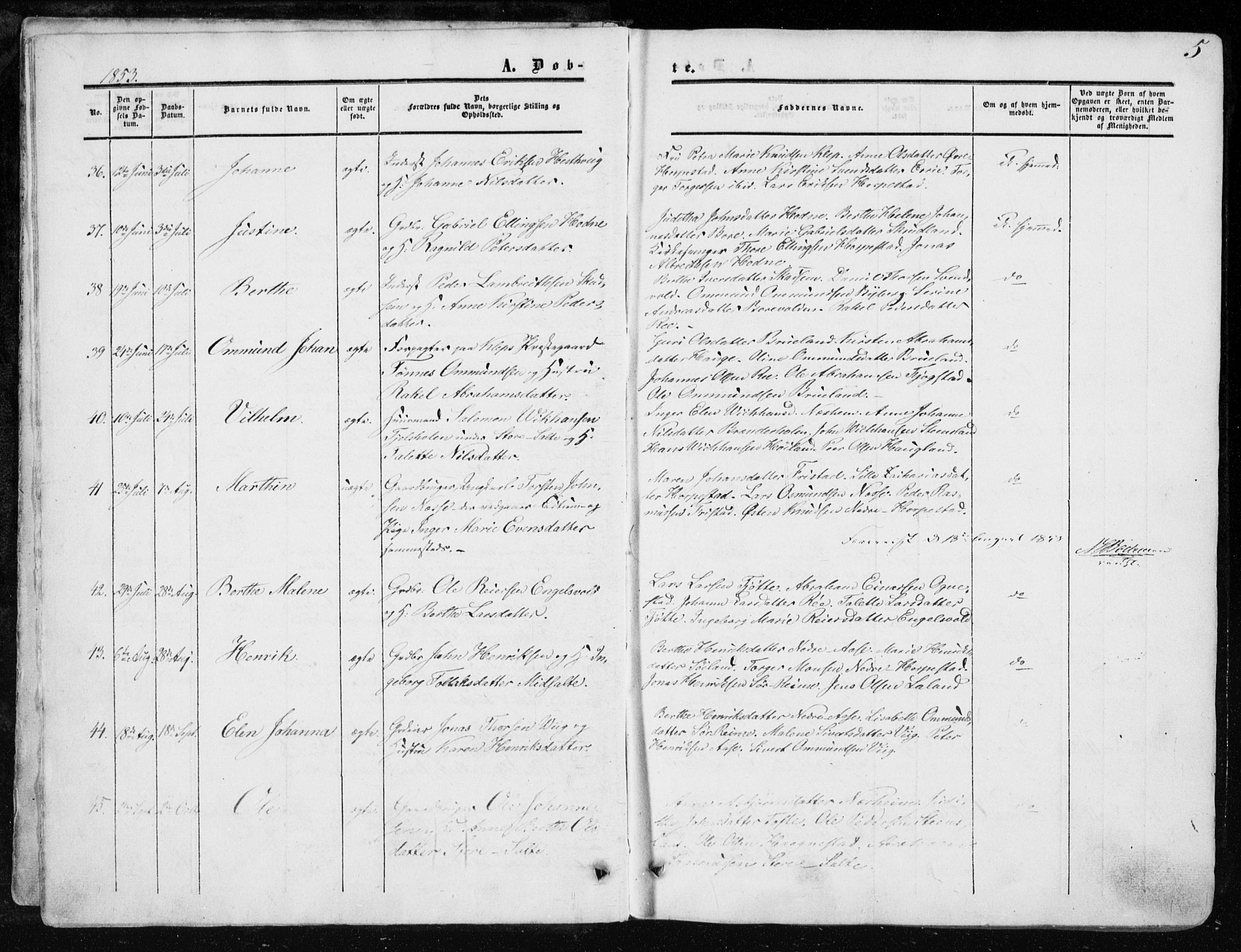 Klepp sokneprestkontor, AV/SAST-A-101803/001/3/30BA/L0005: Parish register (official) no. A 5, 1853-1870, p. 5