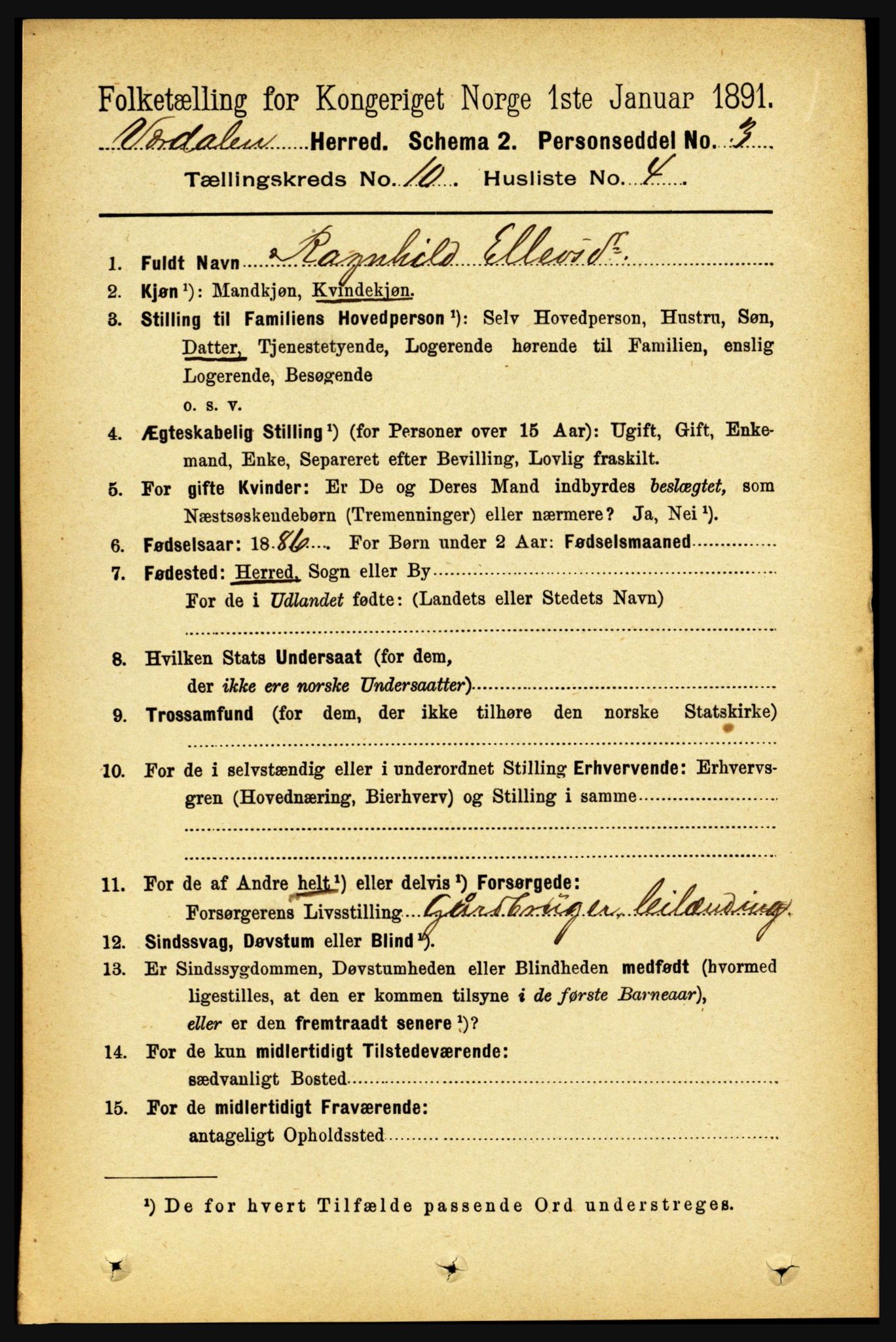 RA, 1891 census for 1721 Verdal, 1891, p. 5603