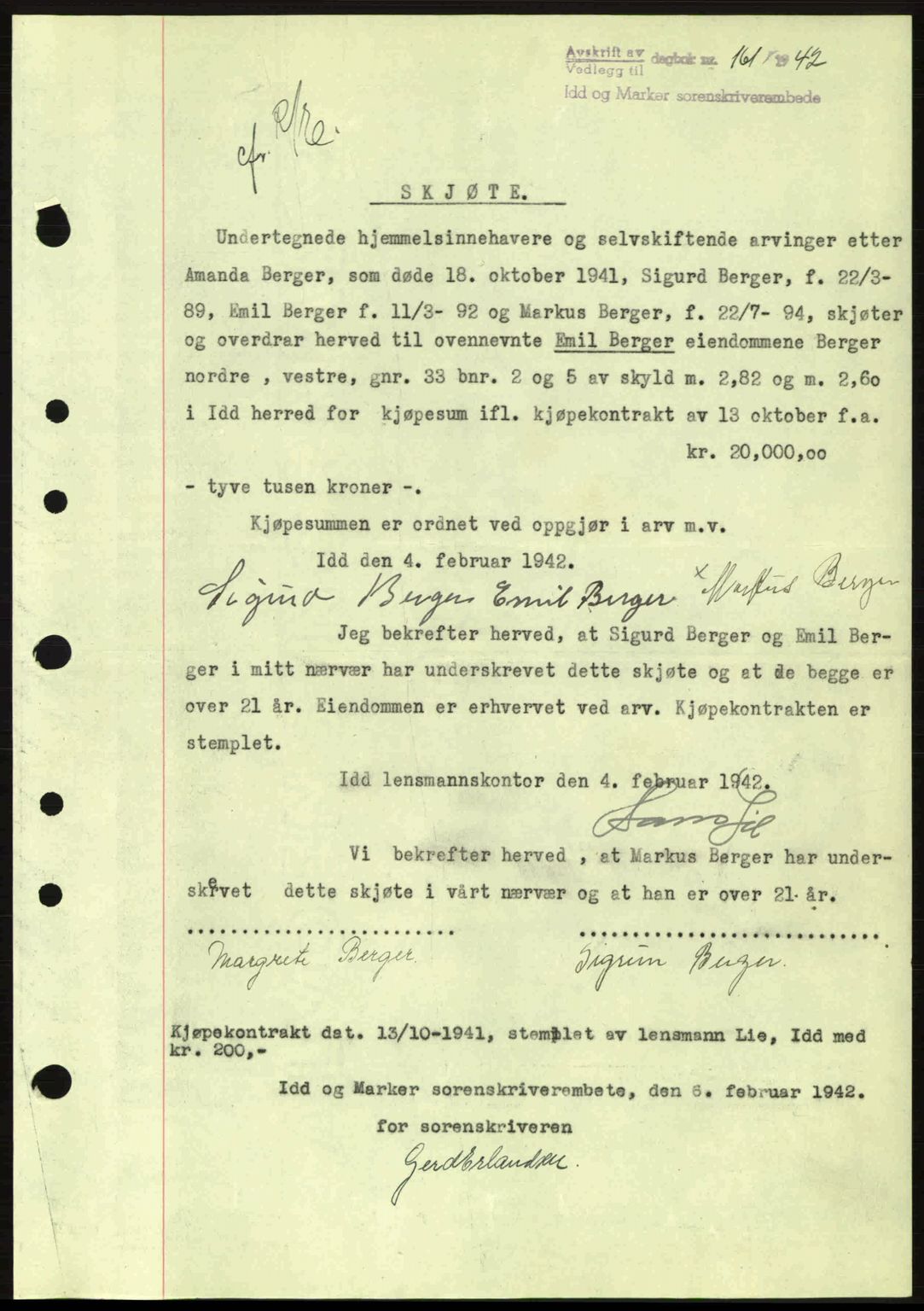 Idd og Marker sorenskriveri, AV/SAO-A-10283/G/Gb/Gbb/L0005: Mortgage book no. A5, 1941-1943, Diary no: : 161/1942