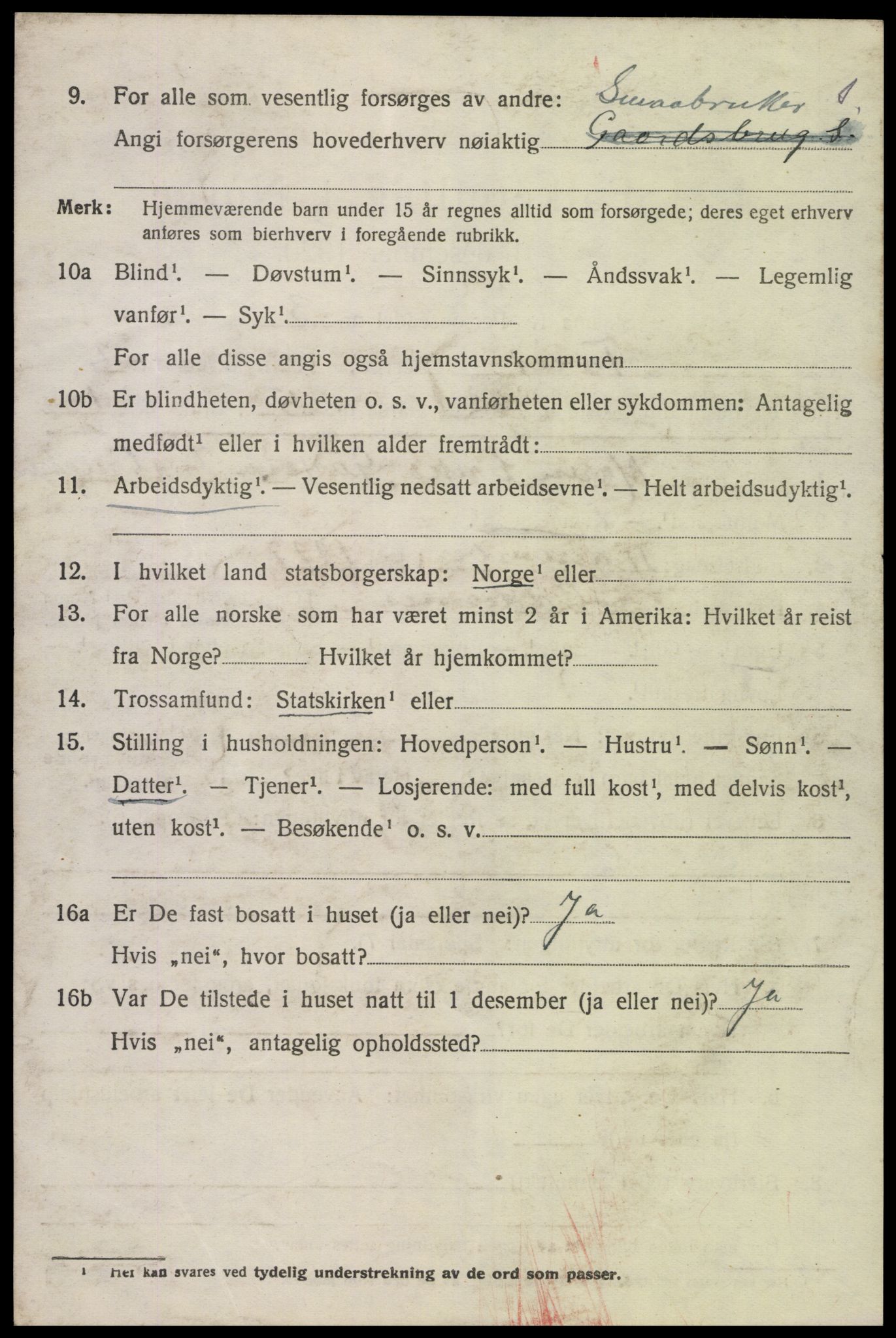 SAK, 1920 census for Tveit, 1920, p. 1467