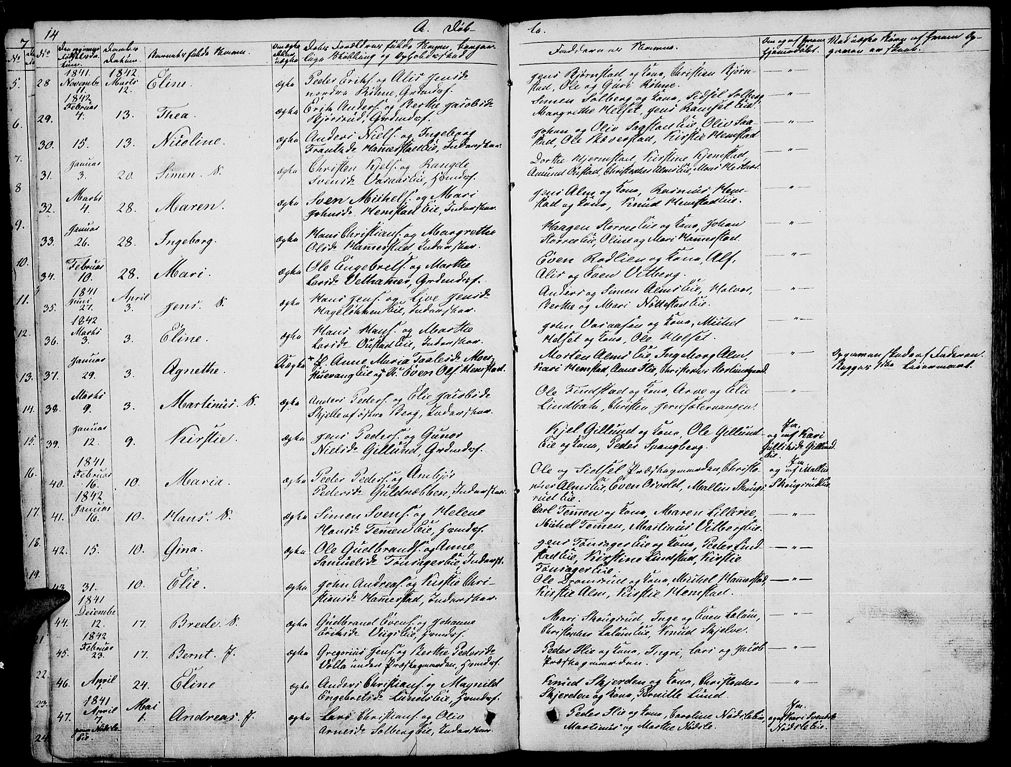 Stange prestekontor, AV/SAH-PREST-002/L/L0003: Parish register (copy) no. 3, 1840-1864, p. 14