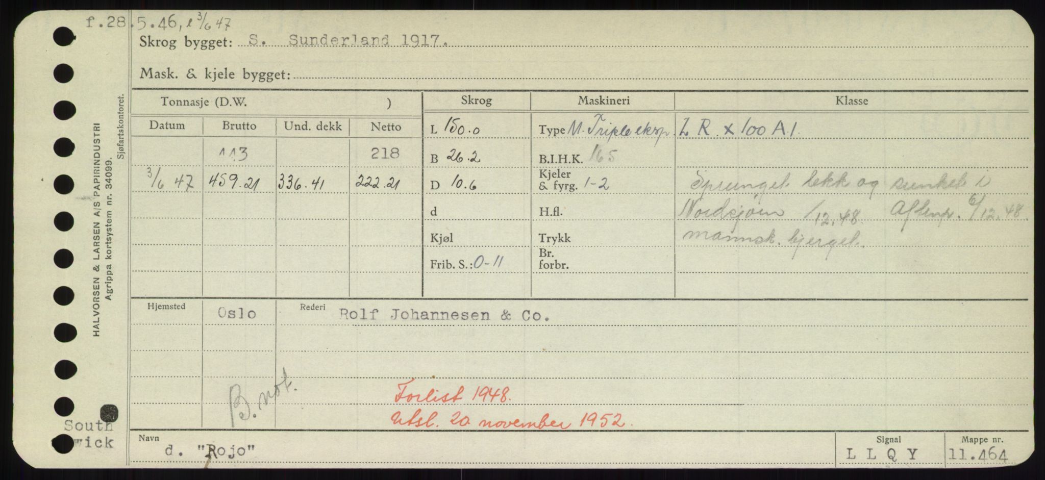 Sjøfartsdirektoratet med forløpere, Skipsmålingen, RA/S-1627/H/Hd/L0031: Fartøy, Rju-Sam, p. 61