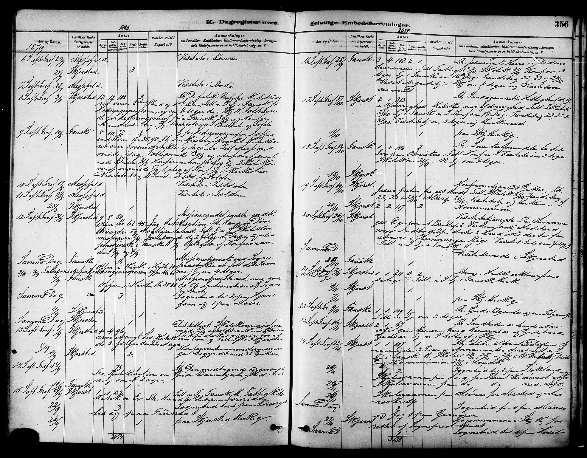 Ministerialprotokoller, klokkerbøker og fødselsregistre - Nordland, SAT/A-1459/852/L0740: Parish register (official) no. 852A10, 1878-1894, p. 356