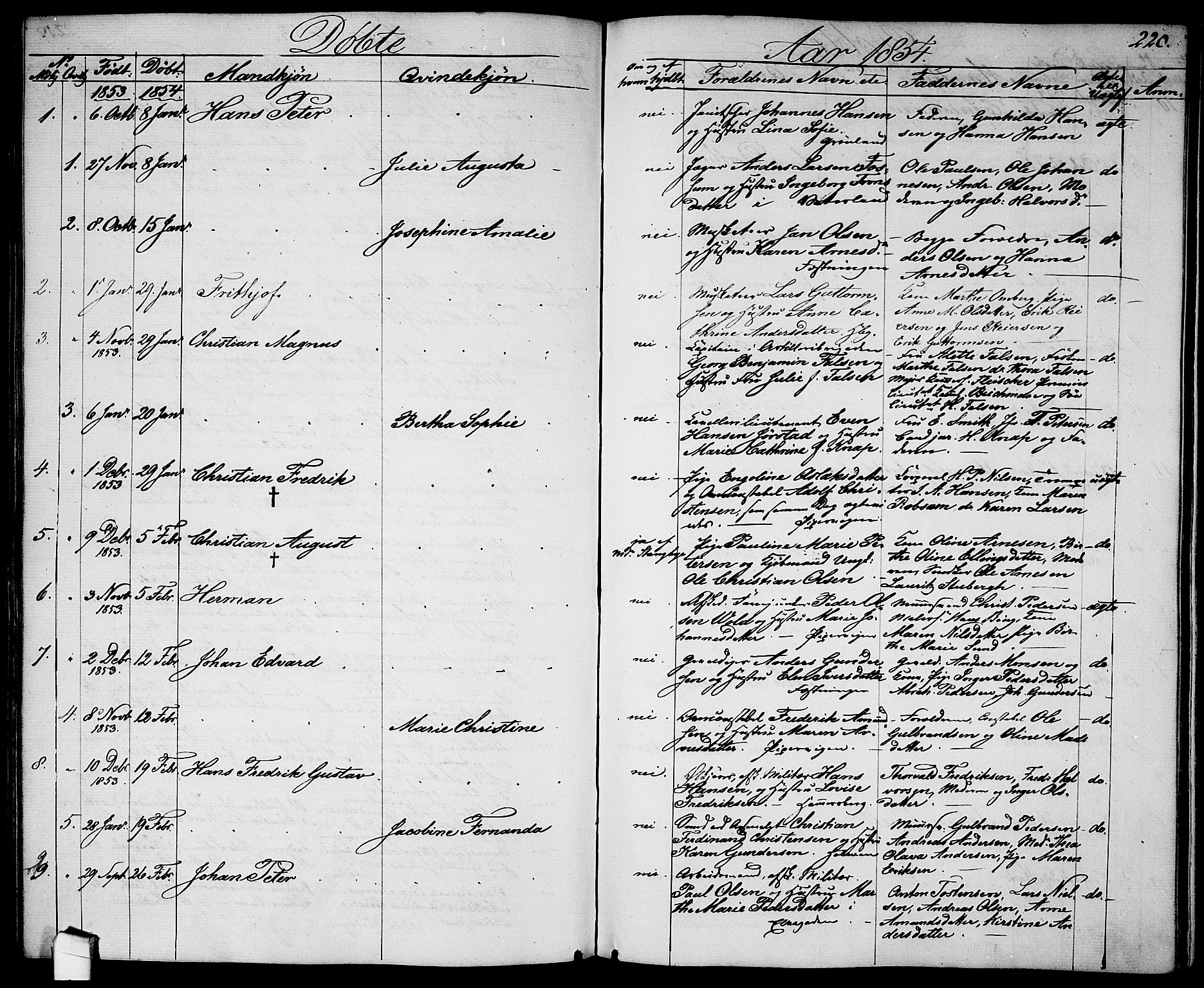 Garnisonsmenigheten Kirkebøker, AV/SAO-A-10846/G/Ga/L0005: Parish register (copy) no. 5, 1841-1860, p. 220