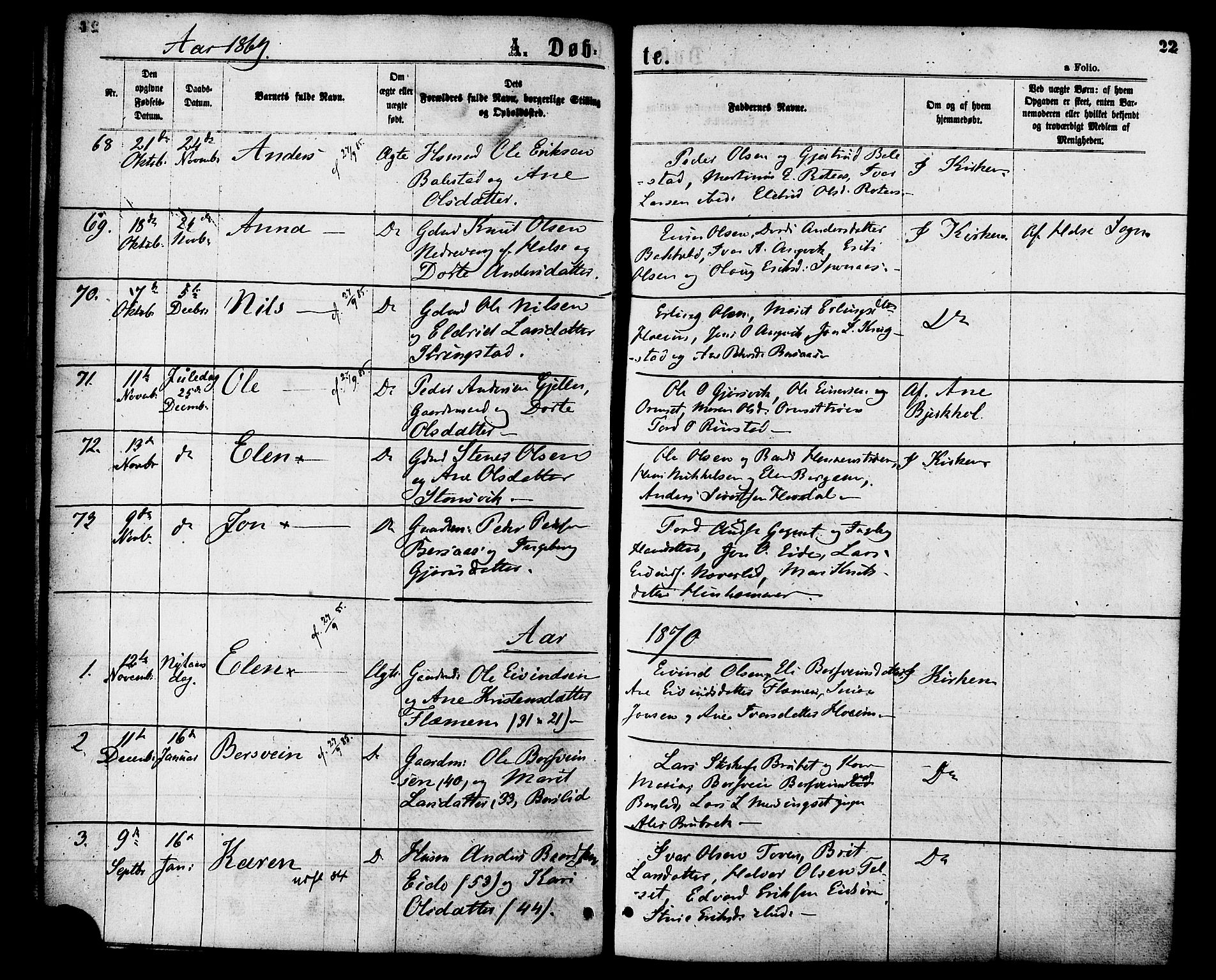 Ministerialprotokoller, klokkerbøker og fødselsregistre - Møre og Romsdal, SAT/A-1454/586/L0986: Parish register (official) no. 586A12, 1867-1878, p. 22