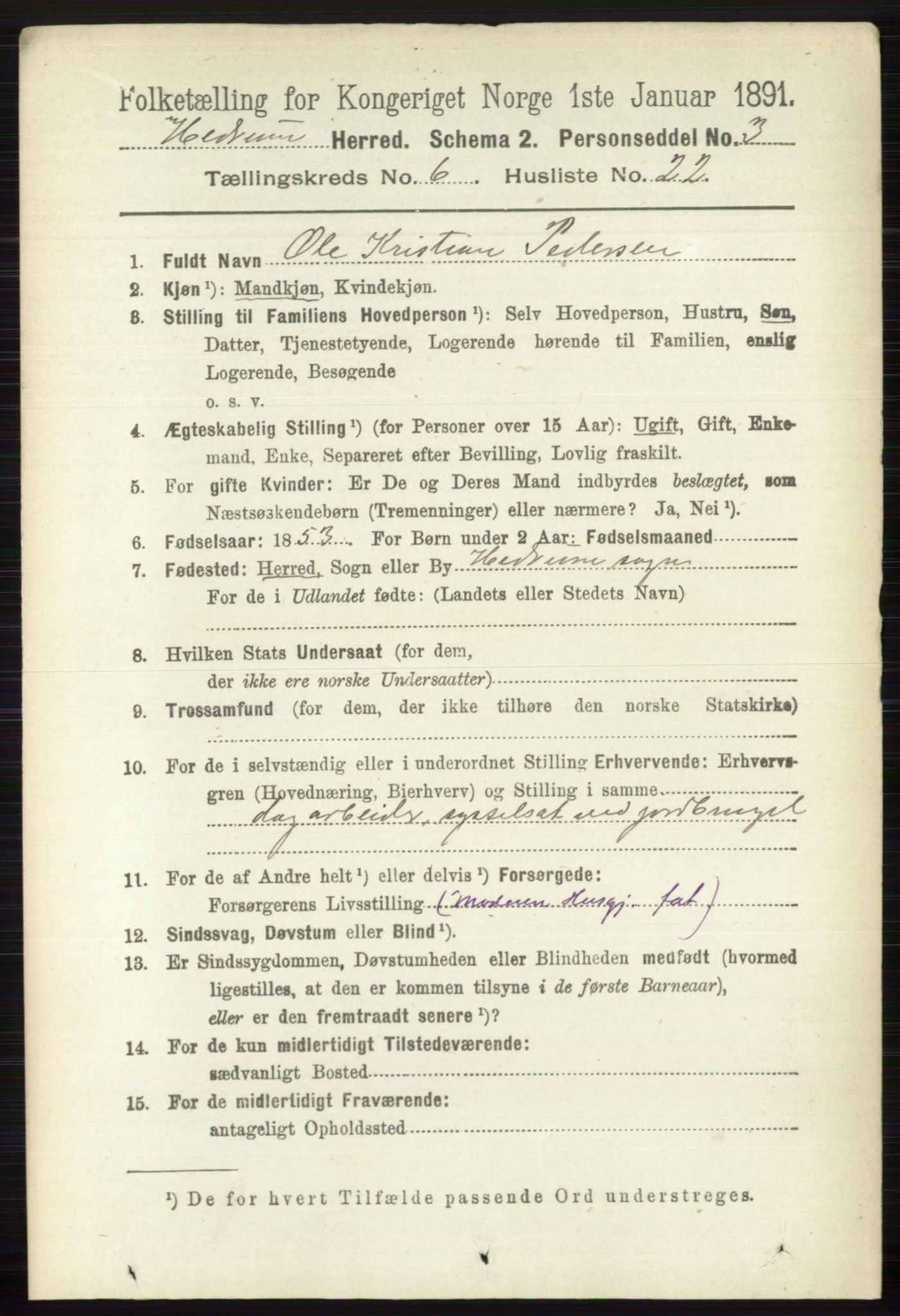 RA, 1891 census for 0727 Hedrum, 1891, p. 2675