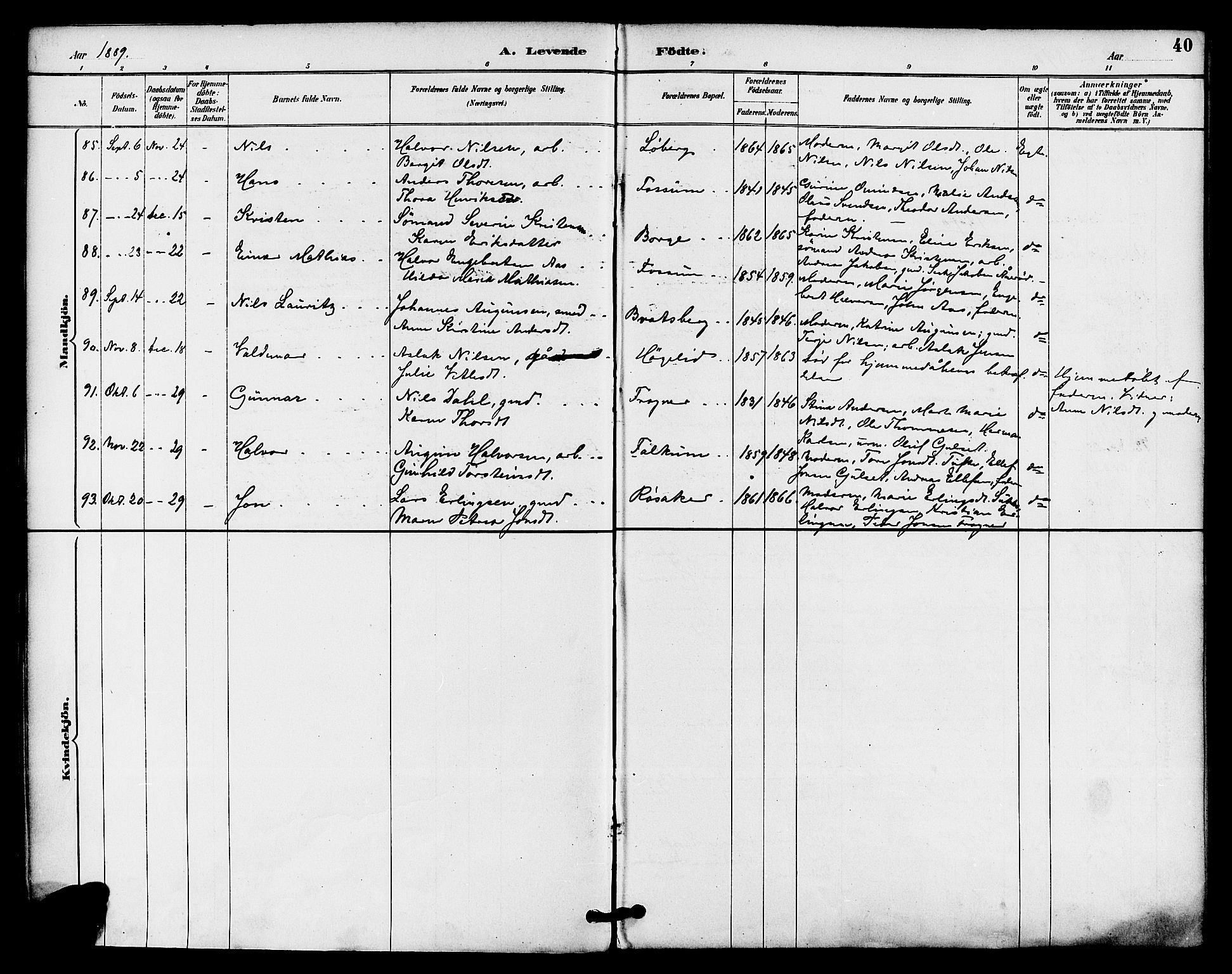 Gjerpen kirkebøker, SAKO/A-265/F/Fa/L0010: Parish register (official) no. I 10, 1886-1895, p. 40