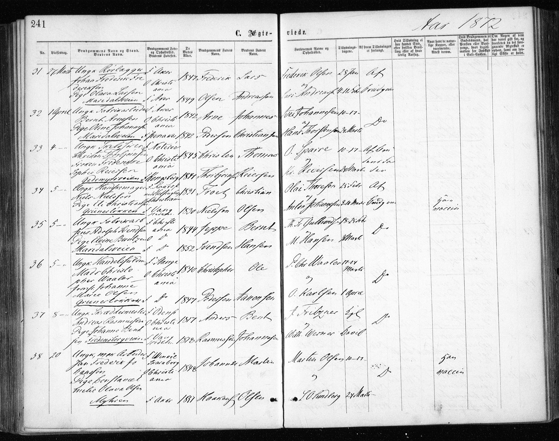 Gamle Aker prestekontor Kirkebøker, AV/SAO-A-10617a/F/L0003: Parish register (official) no. 3, 1865-1873, p. 241