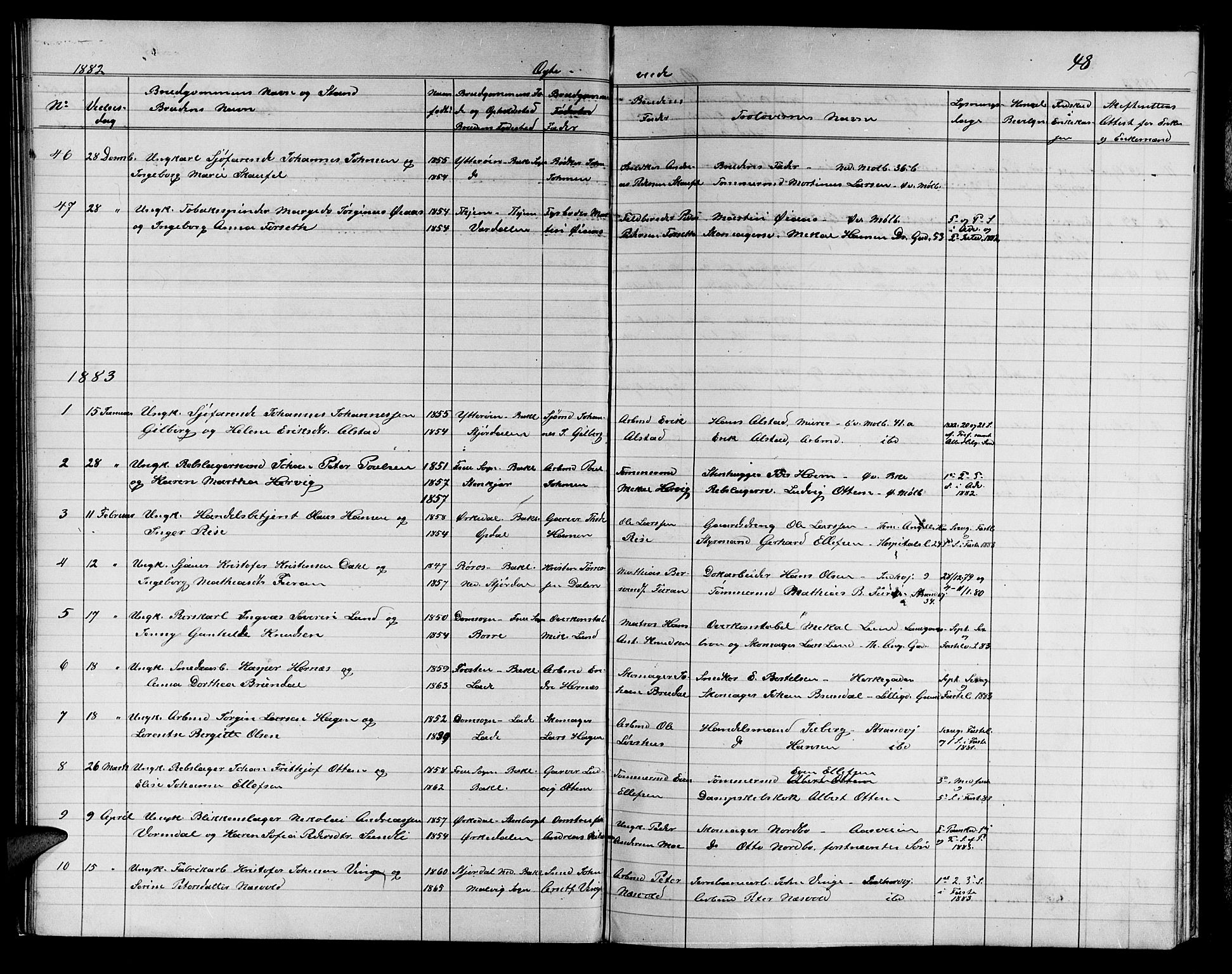 Ministerialprotokoller, klokkerbøker og fødselsregistre - Sør-Trøndelag, AV/SAT-A-1456/604/L0221: Parish register (copy) no. 604C04, 1870-1885, p. 48