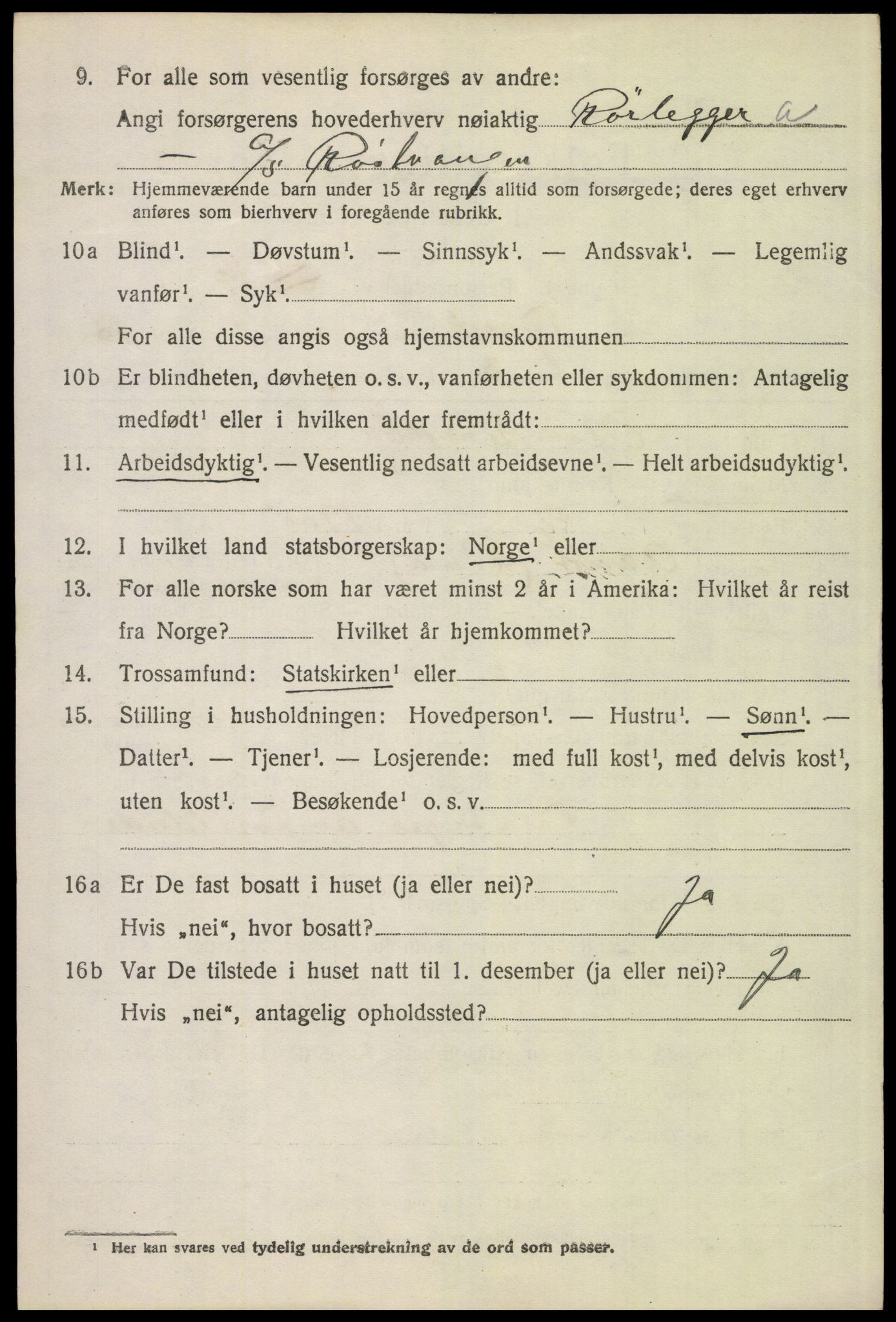 SAH, 1920 census for Tynset, 1920, p. 8615