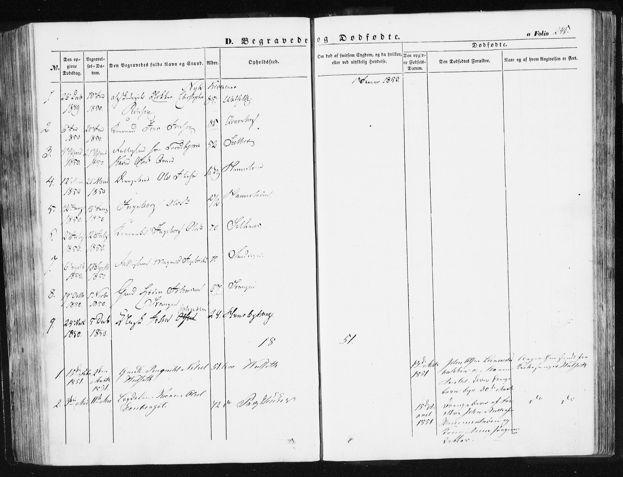 Ministerialprotokoller, klokkerbøker og fødselsregistre - Sør-Trøndelag, SAT/A-1456/612/L0376: Parish register (official) no. 612A08, 1846-1859, p. 245