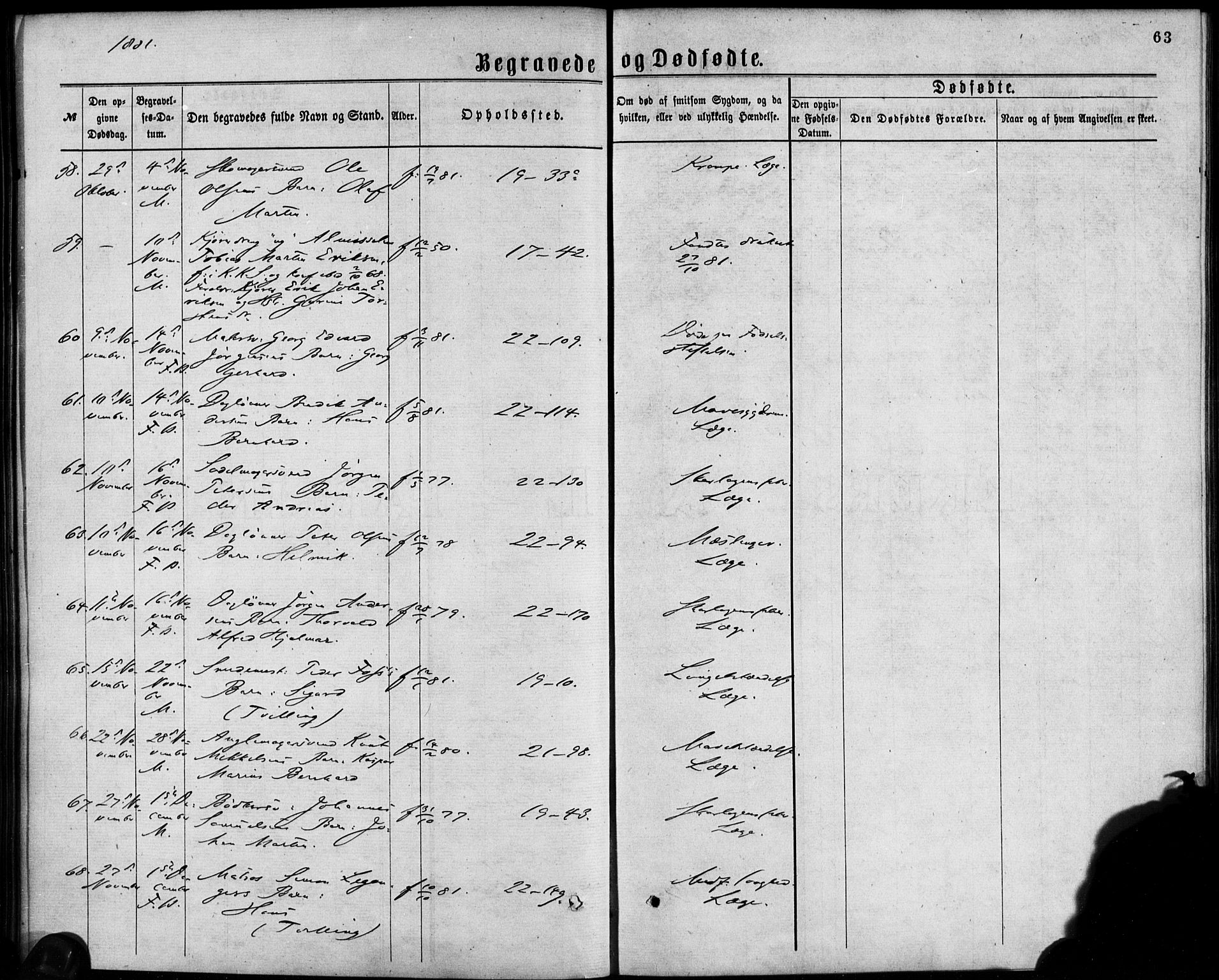 Korskirken sokneprestembete, AV/SAB-A-76101/H/Haa/L0046: Parish register (official) no. E 4, 1875-1883, p. 63