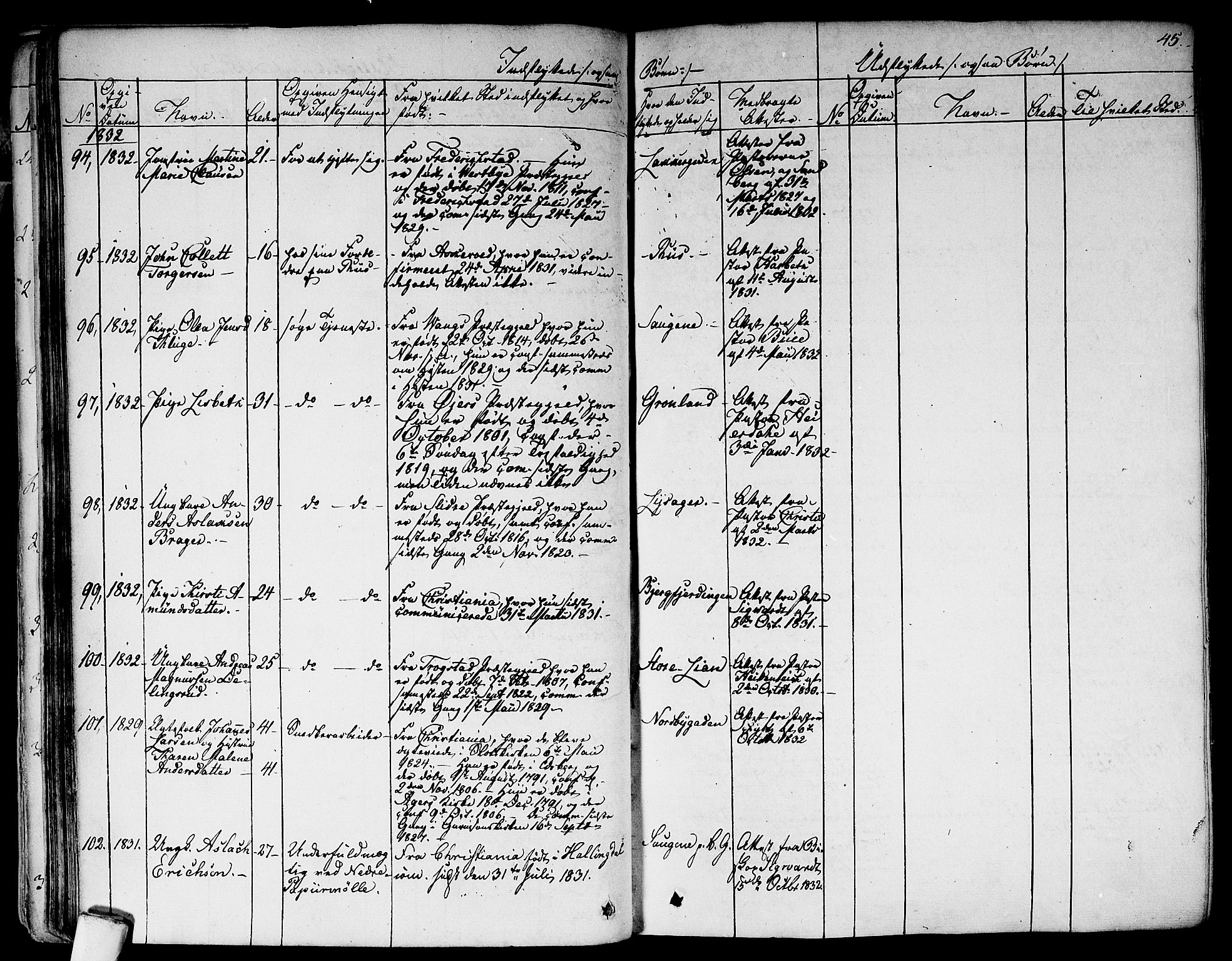 Aker prestekontor kirkebøker, SAO/A-10861/F/L0018: Parish register (official) no. 17, 1829-1852, p. 45