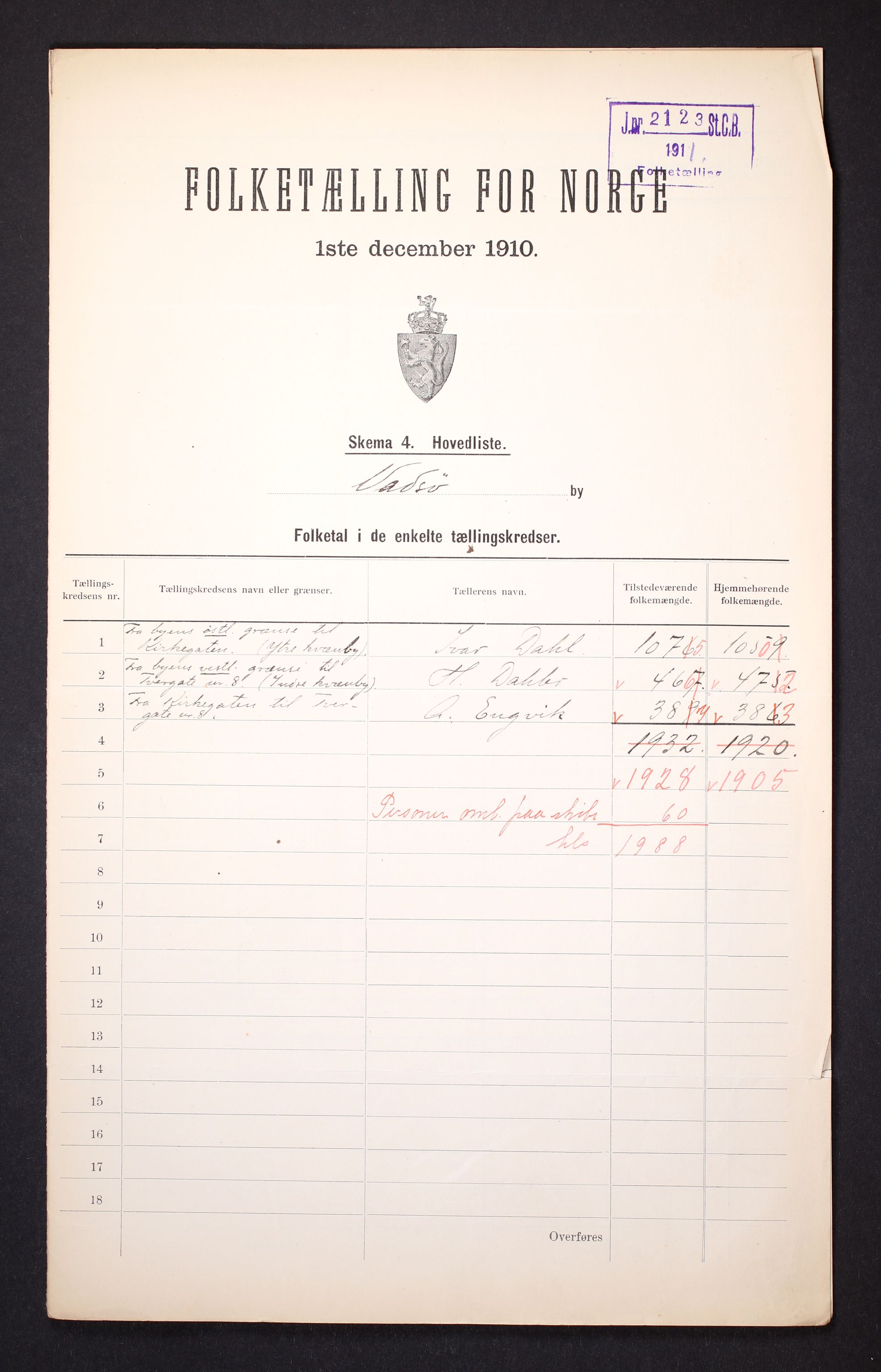 RA, 1910 census for Vadsø, 1910, p. 2