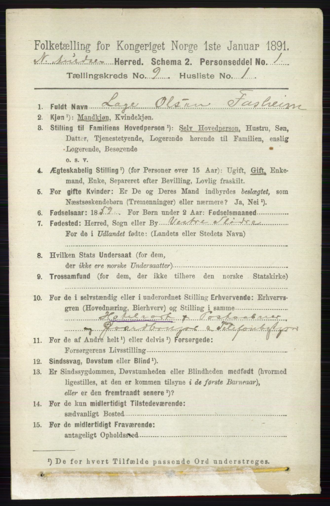 RA, 1891 census for 0542 Nord-Aurdal, 1891, p. 3416