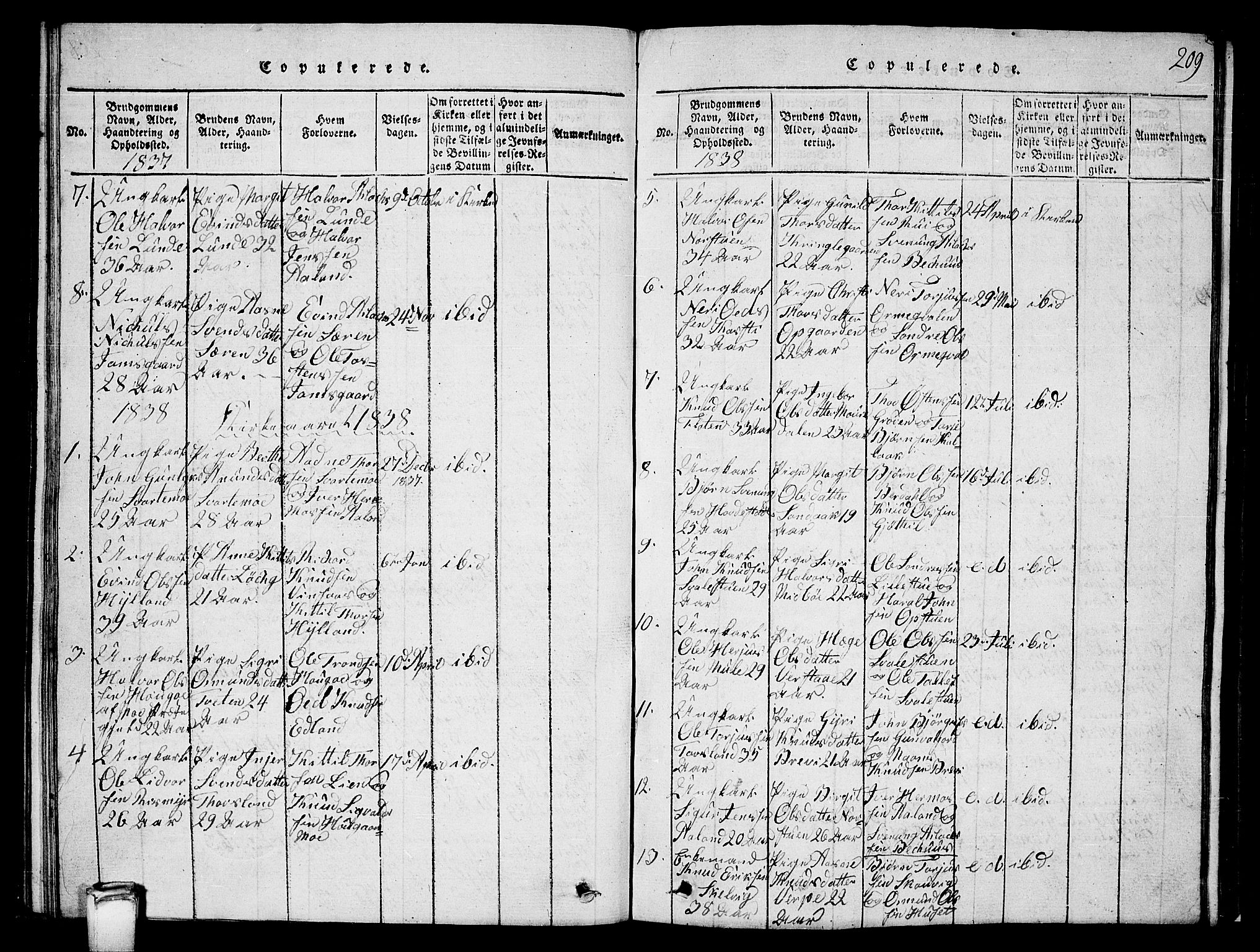 Vinje kirkebøker, SAKO/A-312/G/Ga/L0001: Parish register (copy) no. I 1, 1814-1843, p. 209