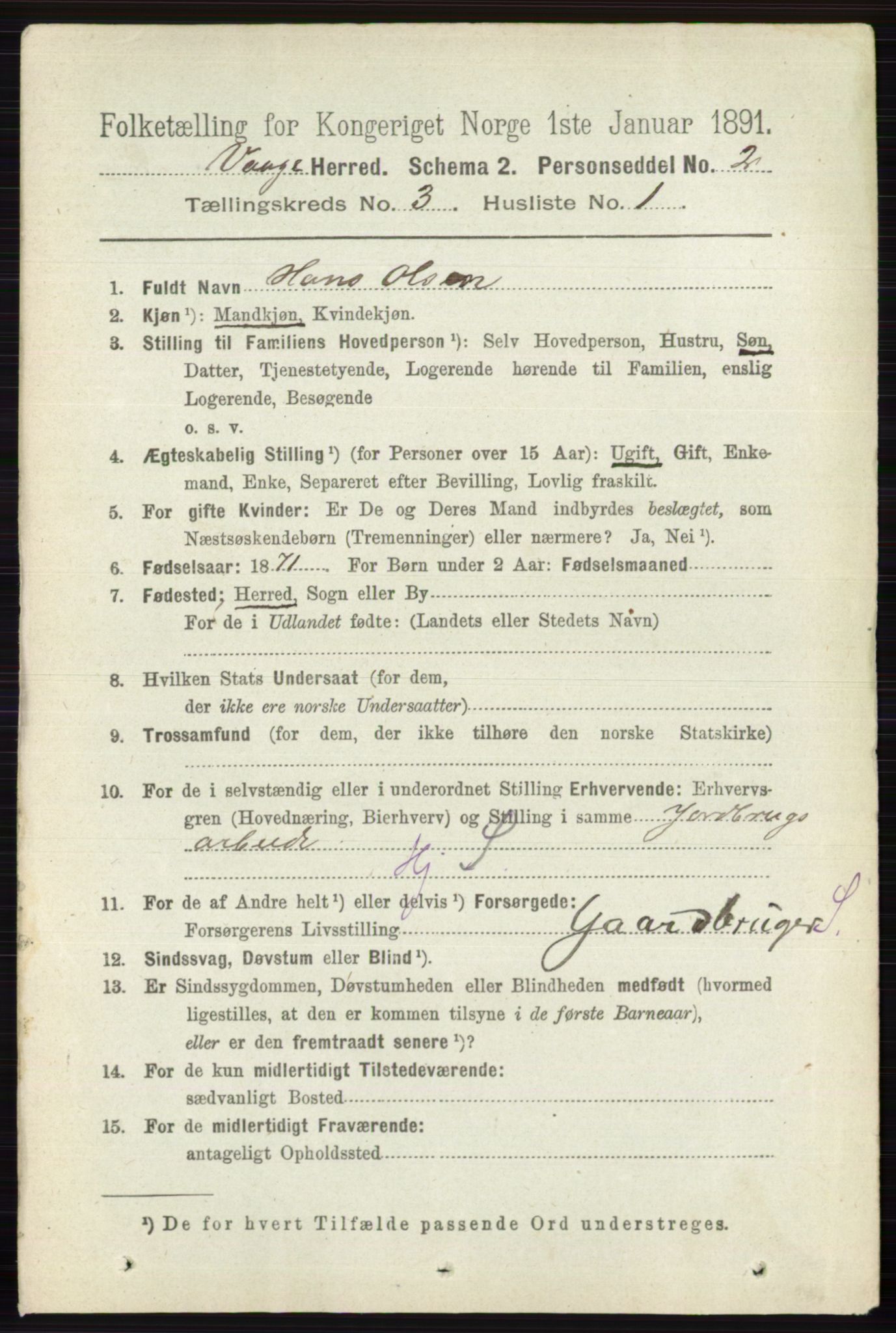 RA, 1891 census for 0515 Vågå, 1891, p. 2328