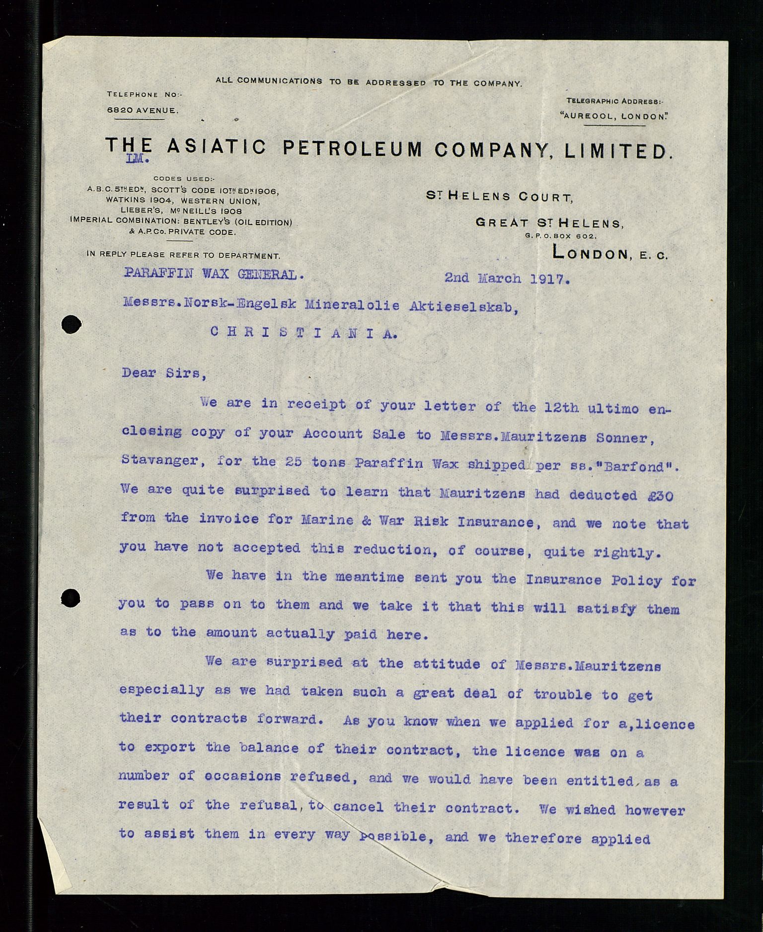 Pa 1521 - A/S Norske Shell, AV/SAST-A-101915/E/Ea/Eaa/L0001: Sjefskorrespondanse, 1917, p. 617