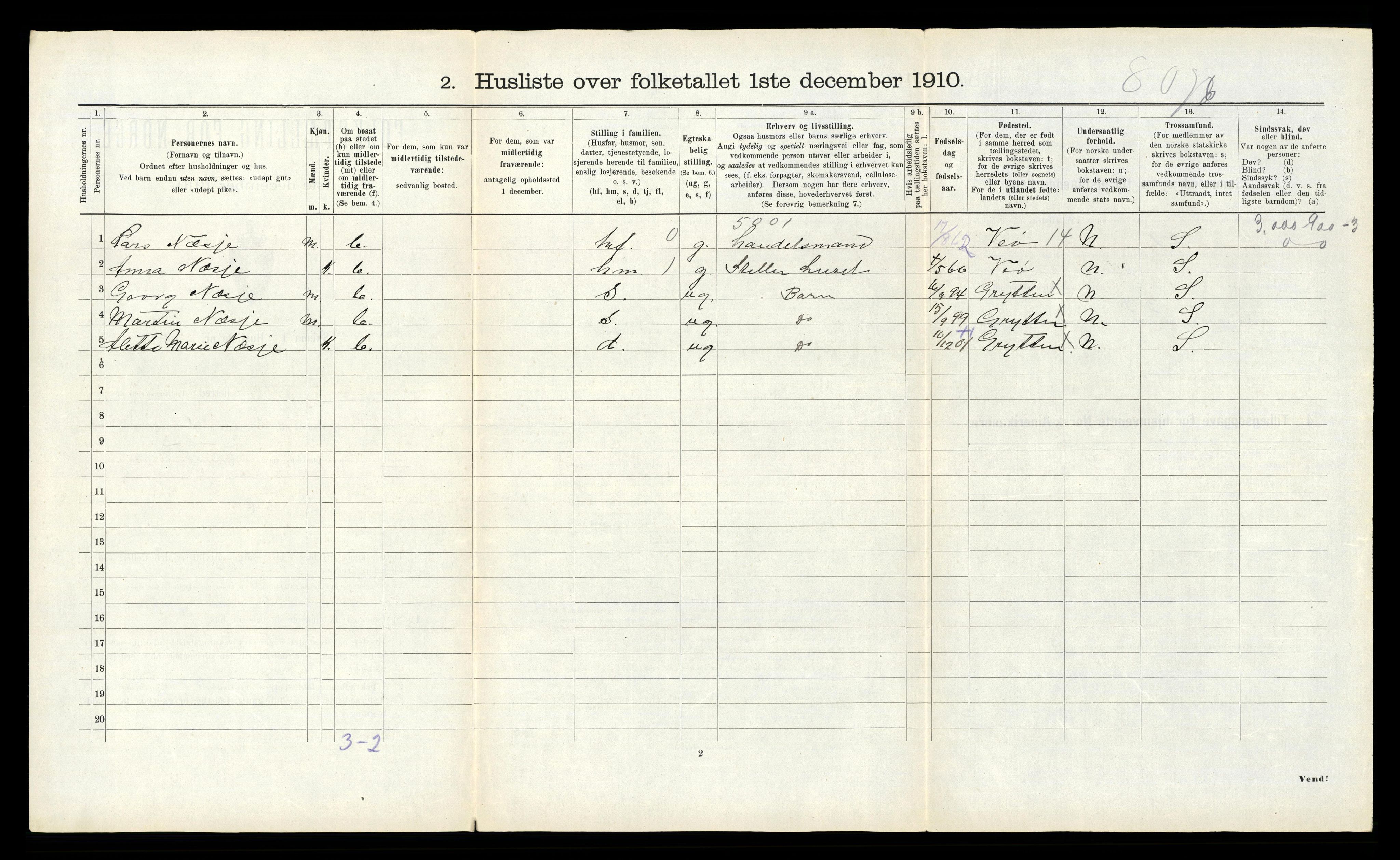 RA, 1910 census for Grytten, 1910, p. 179