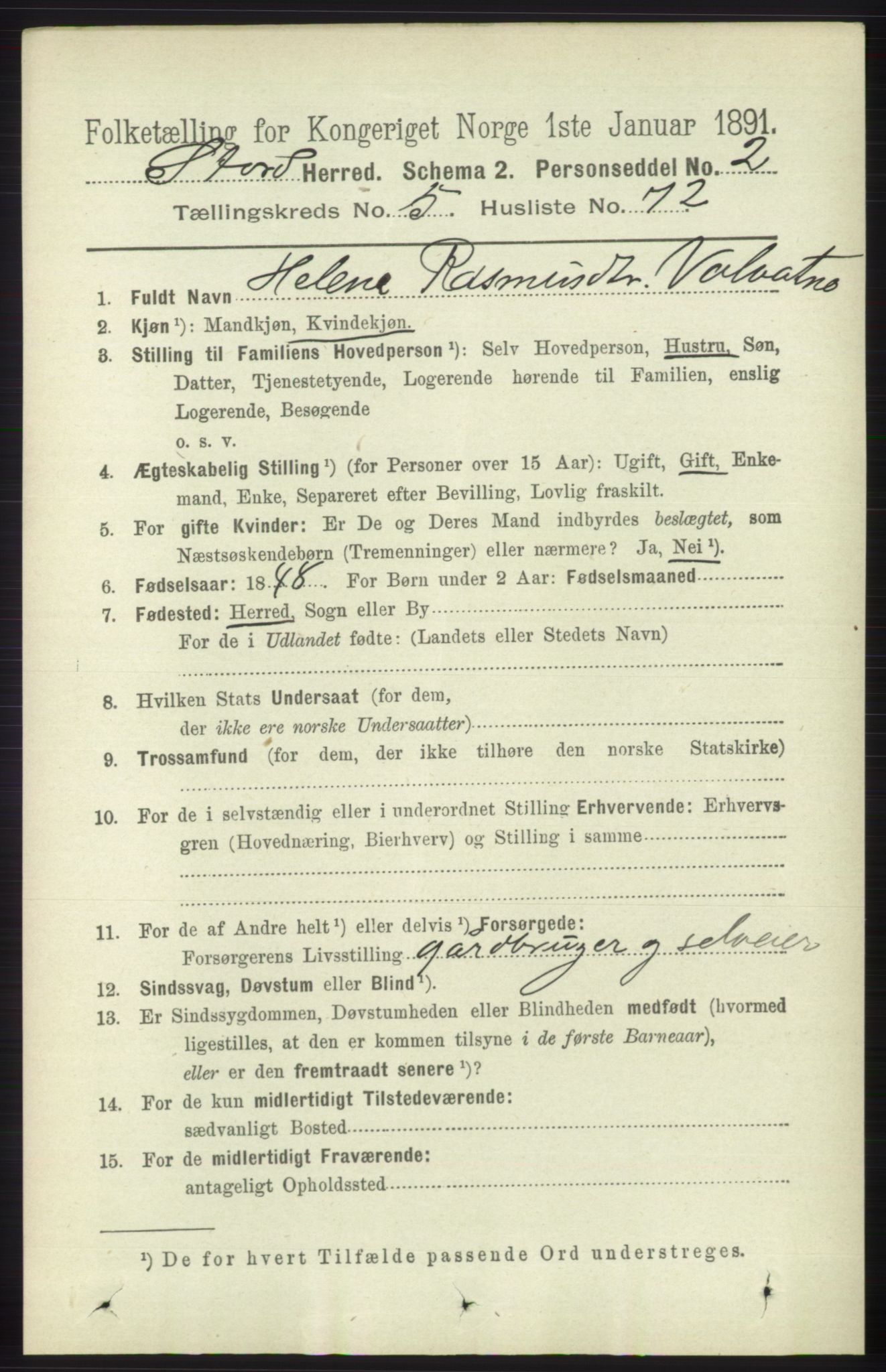 RA, 1891 census for 1221 Stord, 1891, p. 2062