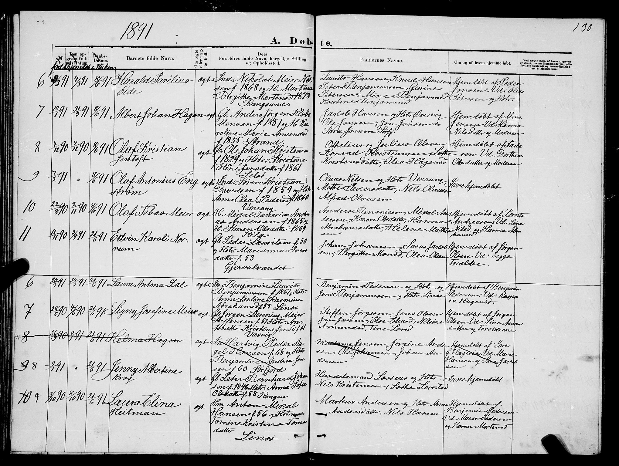 Ministerialprotokoller, klokkerbøker og fødselsregistre - Nordland, SAT/A-1459/841/L0620: Parish register (copy) no. 841C04, 1877-1896, p. 130