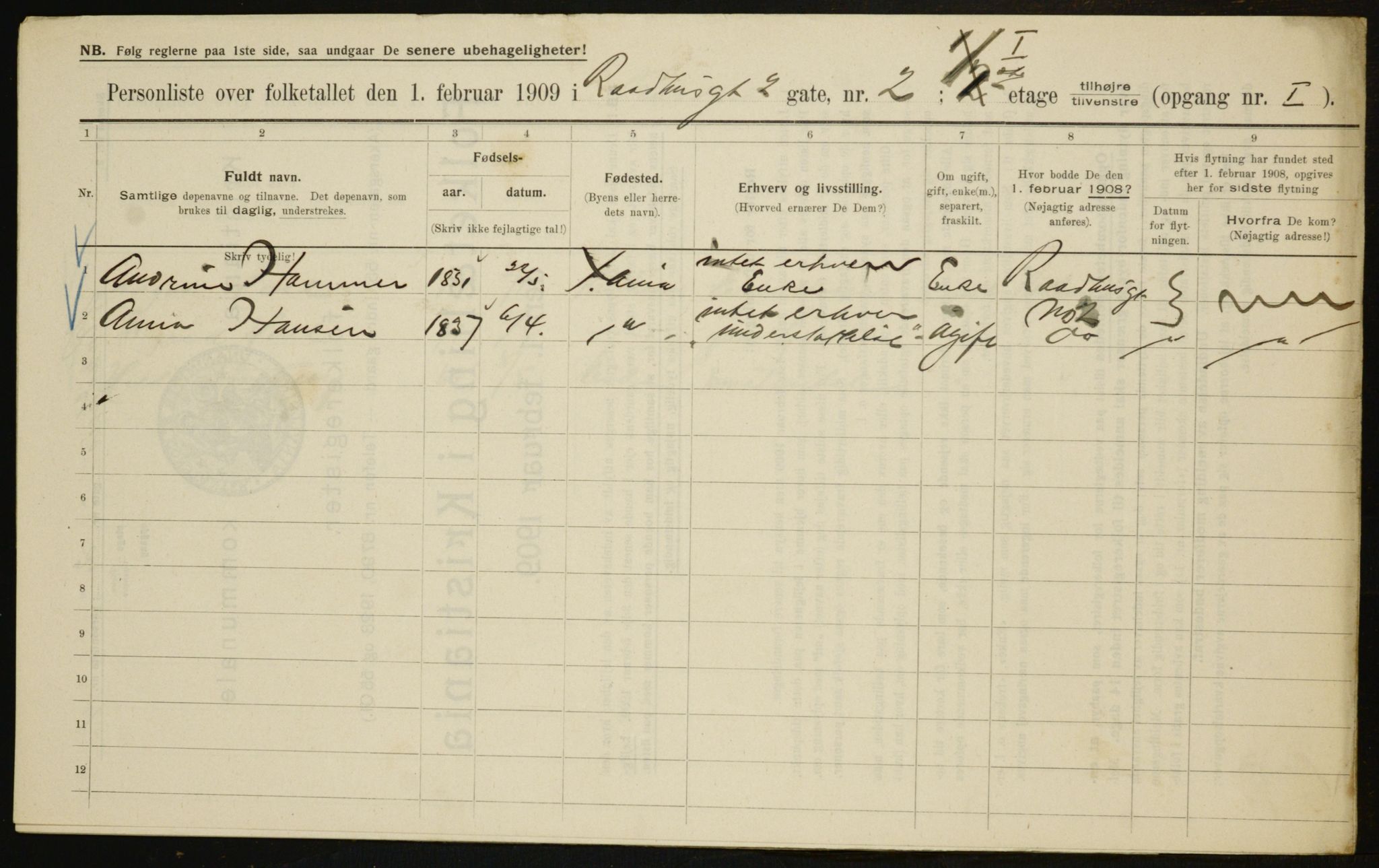 OBA, Municipal Census 1909 for Kristiania, 1909, p. 78264