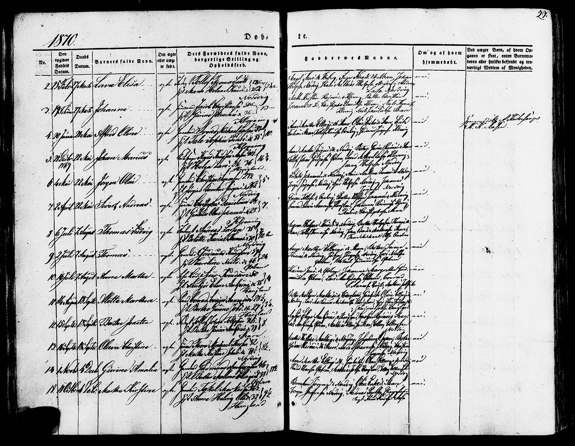 Torvastad sokneprestkontor, AV/SAST-A -101857/H/Ha/Haa/L0007: Parish register (official) no. A 7, 1838-1882, p. 27