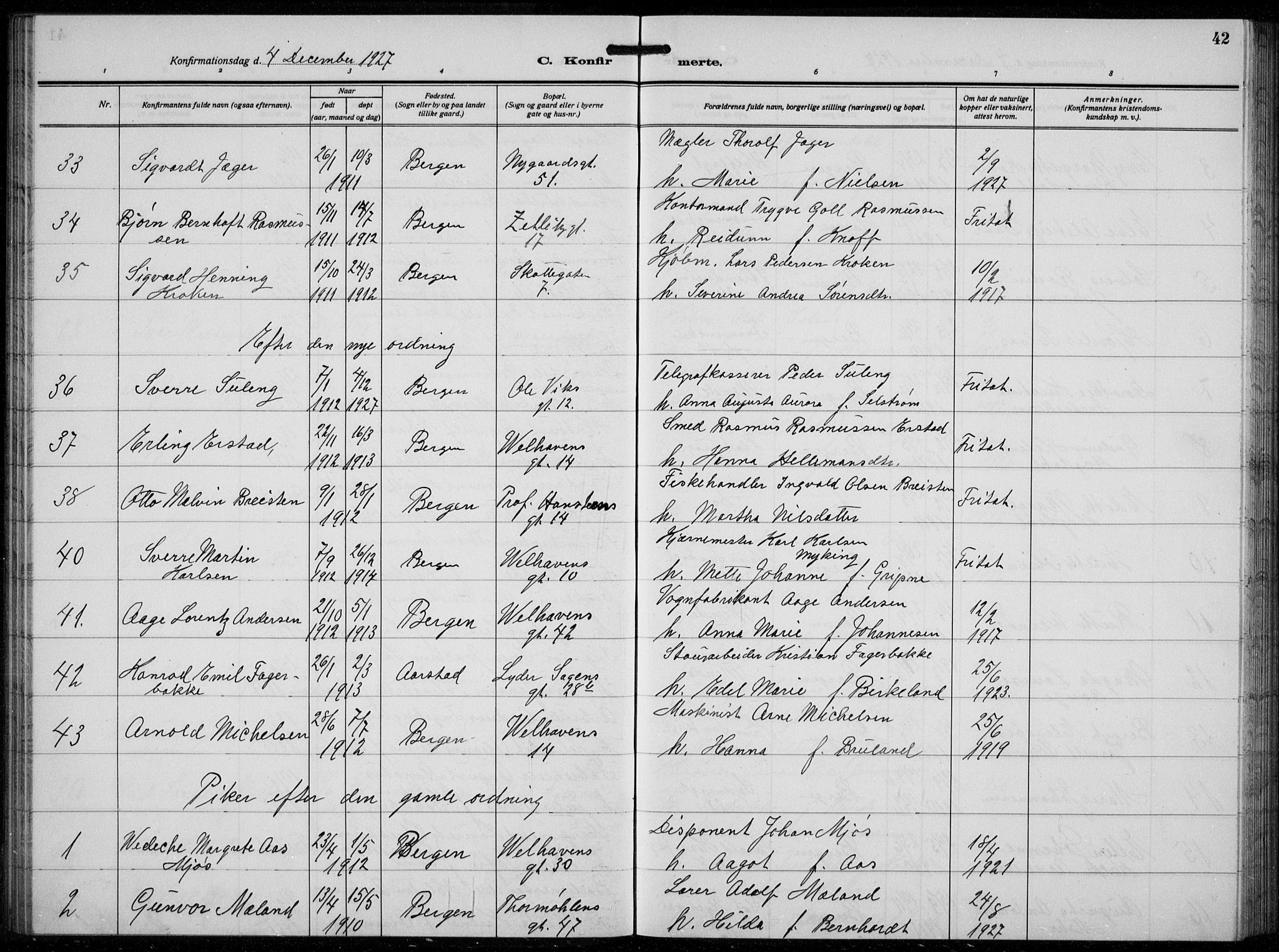 Johanneskirken sokneprestembete, AV/SAB-A-76001/H/Hab: Parish register (copy) no. B  3, 1925-1935, p. 41b-42a