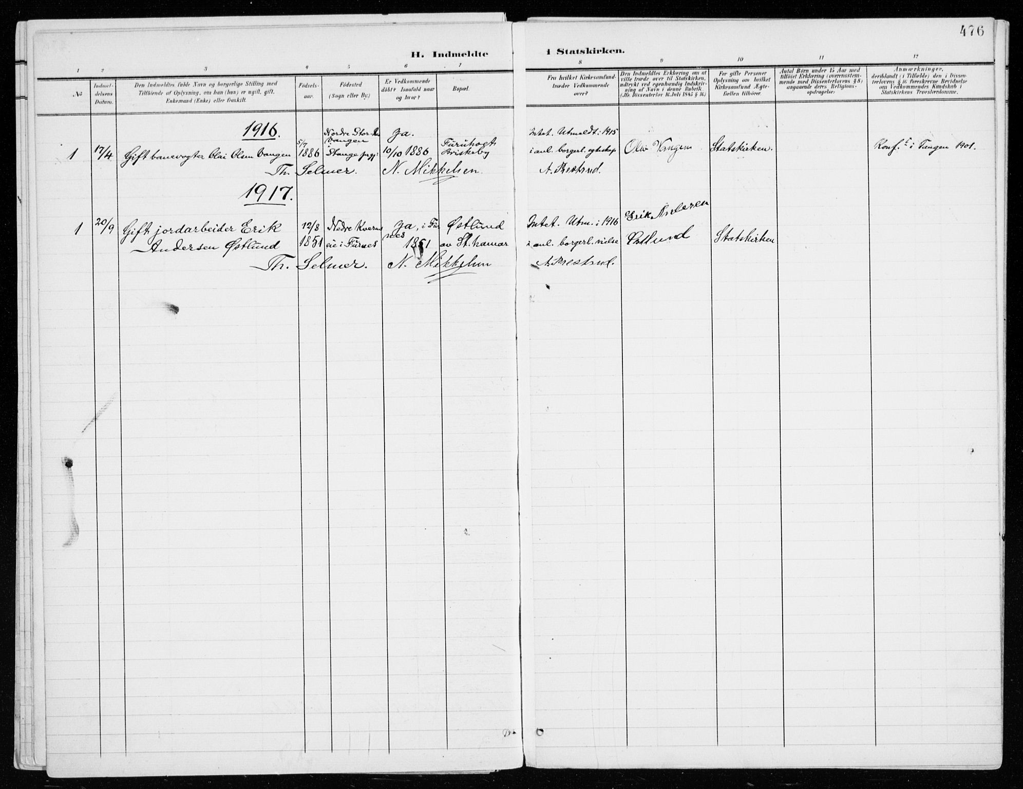Vang prestekontor, Hedmark, SAH/PREST-008/H/Ha/Haa/L0021: Parish register (official) no. 21, 1902-1917, p. 476