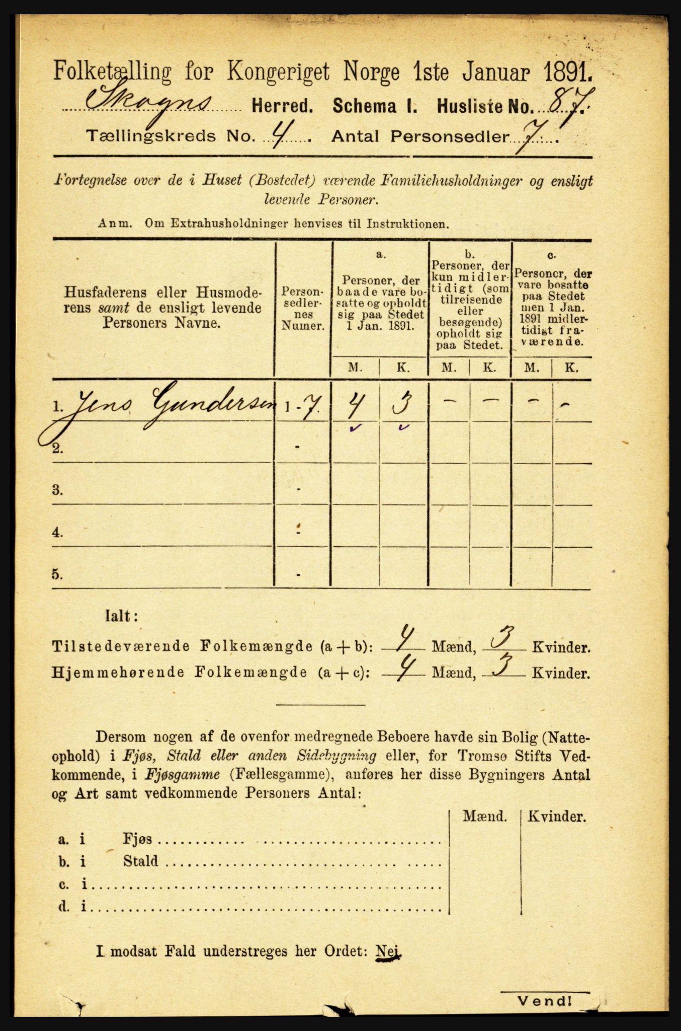 RA, 1891 census for 1719 Skogn, 1891, p. 2354