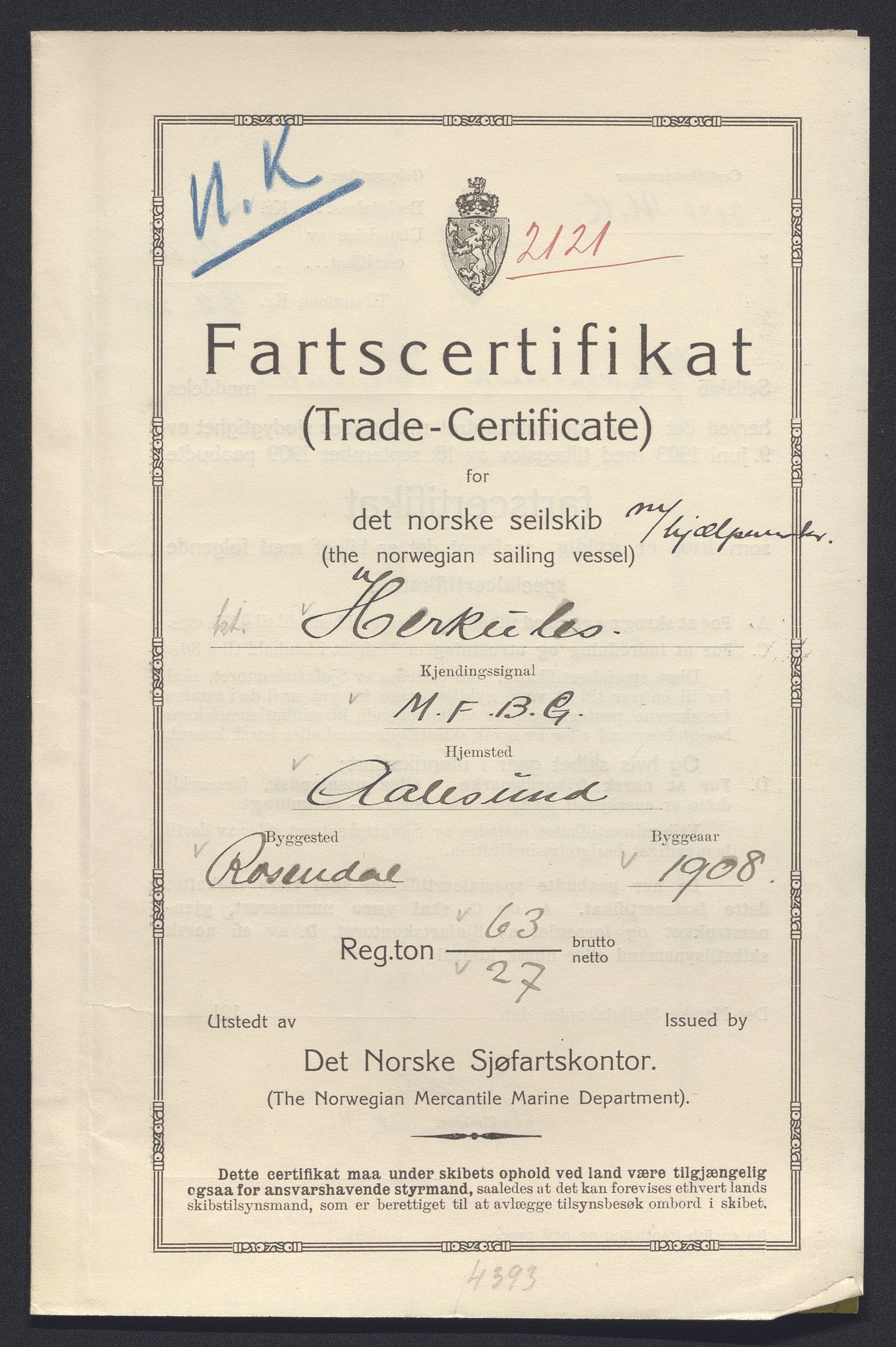 Sjøfartsdirektoratet med forløpere, skipsmapper slettede skip, RA/S-4998/F/Fa/L0496: --, 1868-1923, p. 26