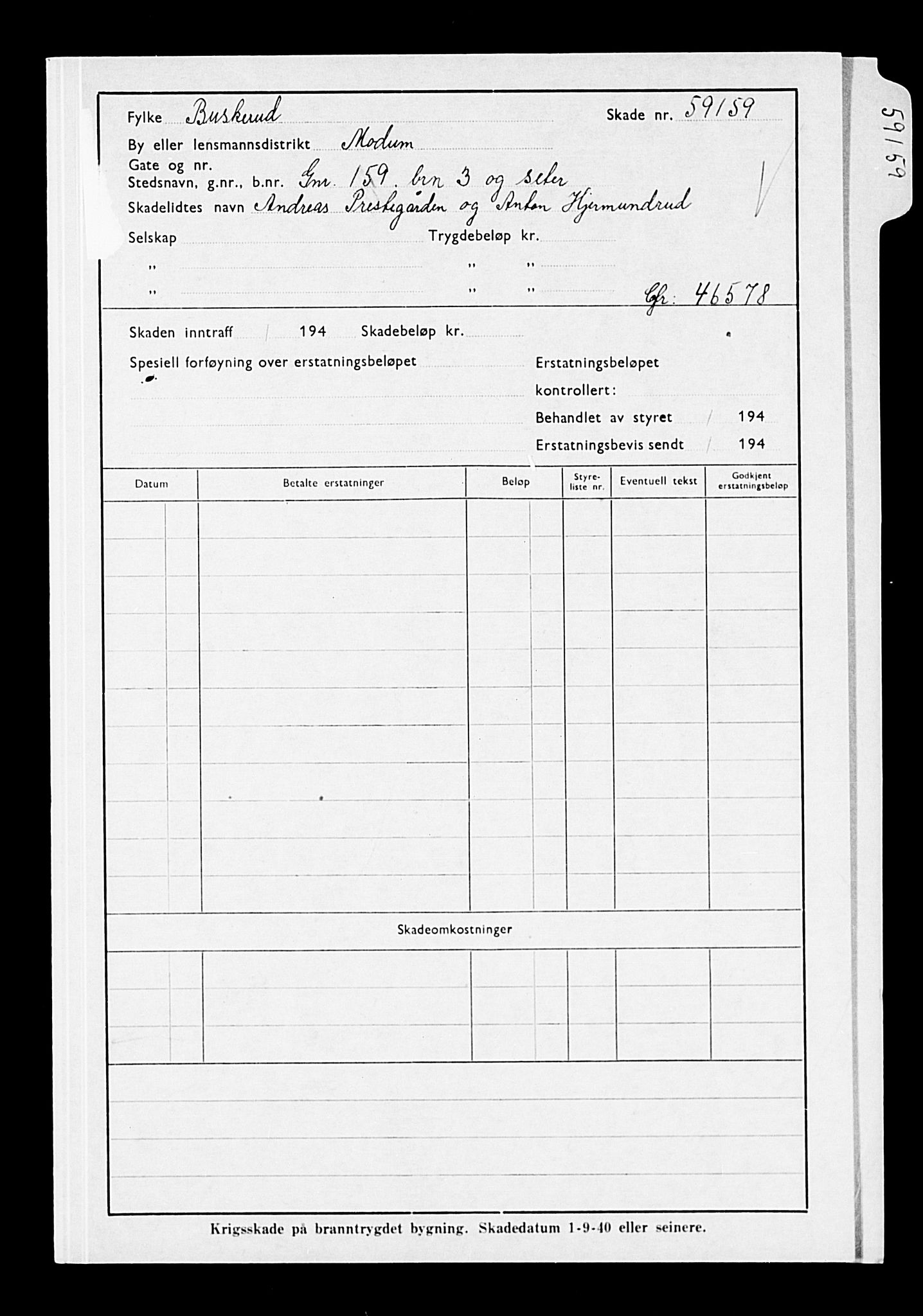 Krigsskadetrygdene for bygninger og løsøre, AV/RA-S-1548/V/L0014: --, 1940-1945, p. 19