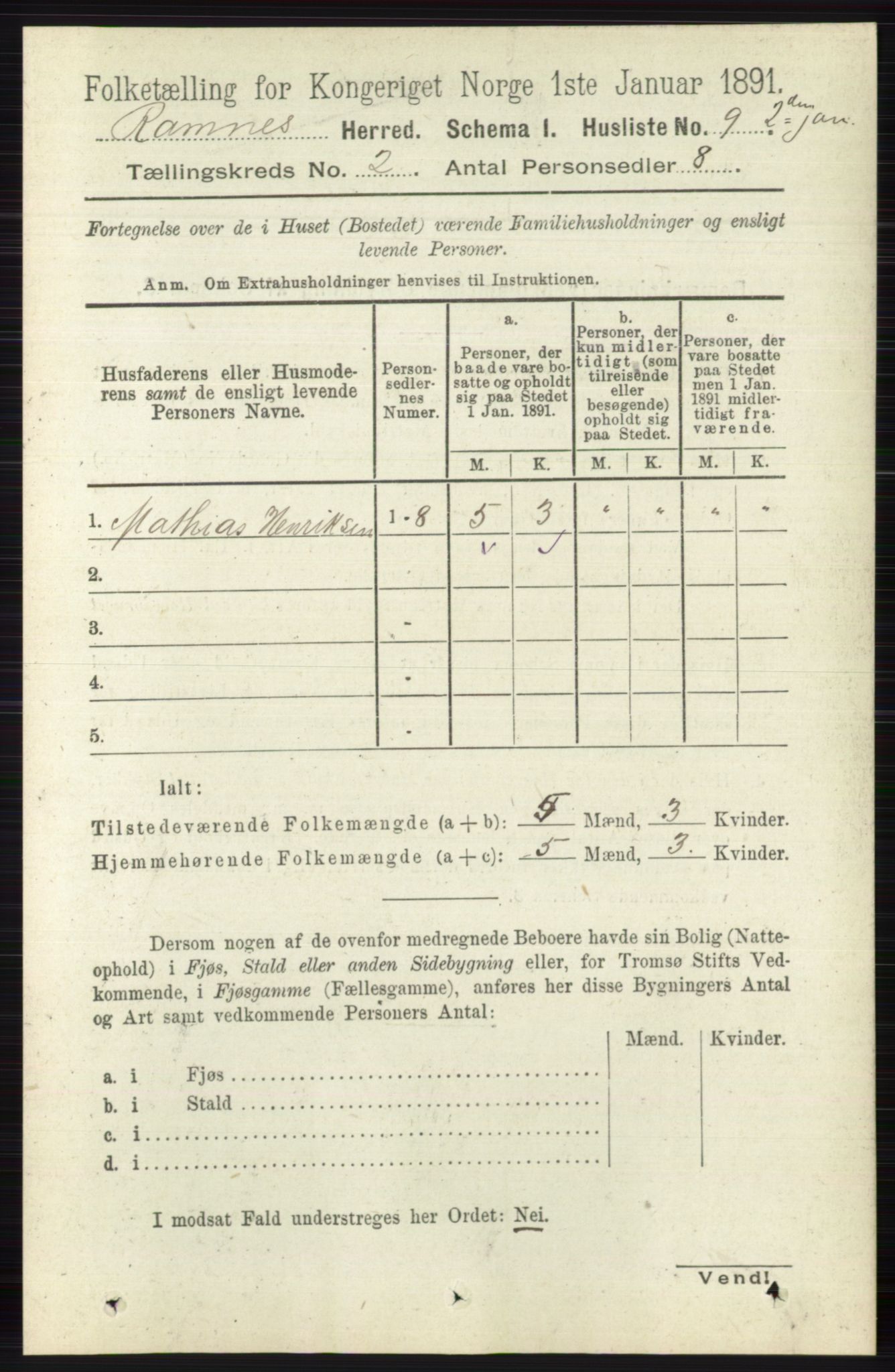 RA, 1891 census for 0718 Ramnes, 1891, p. 463