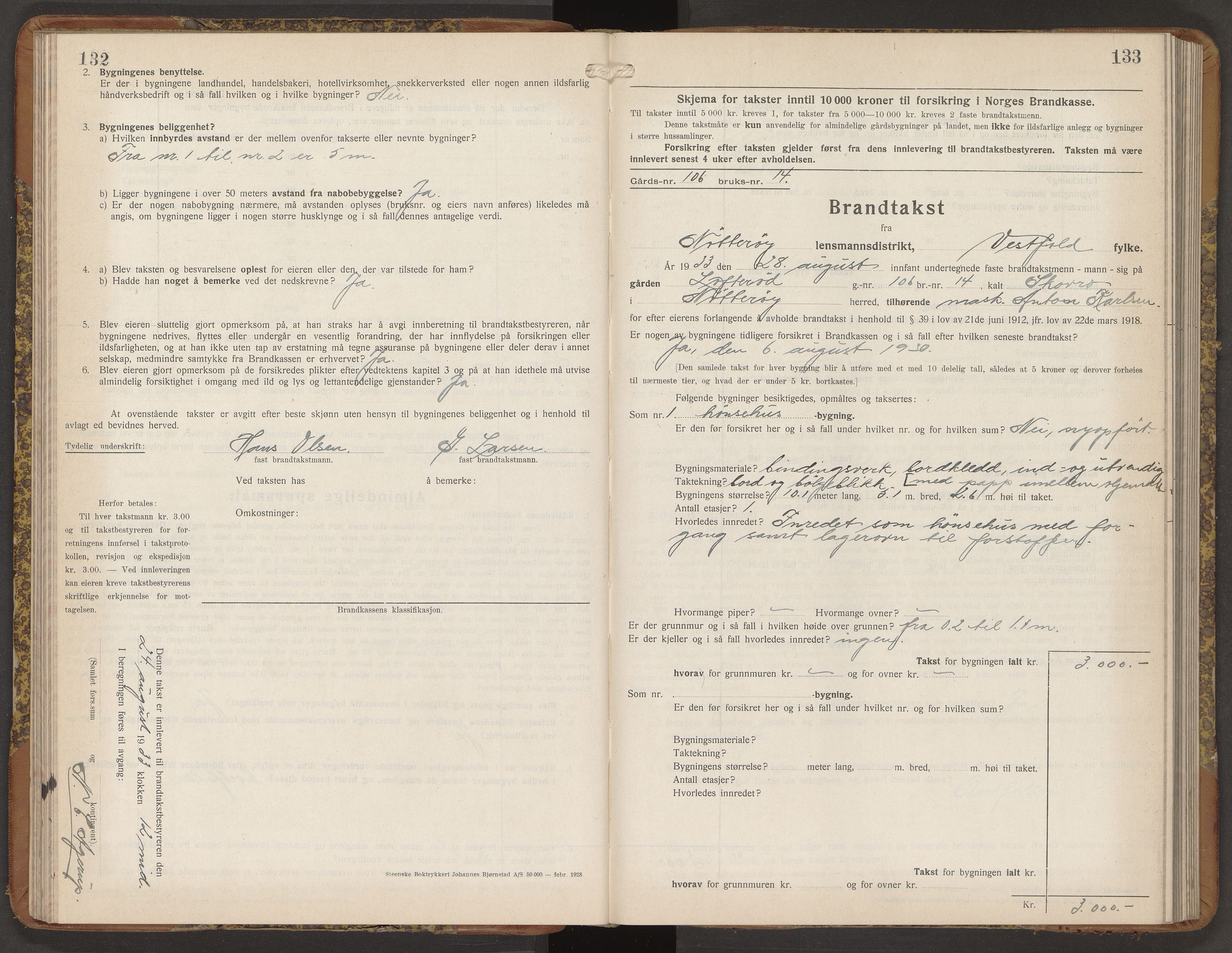 Nøtterøy lensmannskontor, AV/SAKO-A-540/Y/Yg/Ygb/L0009: Skjematakstprotokoll, 1932-1935, p. 132-133