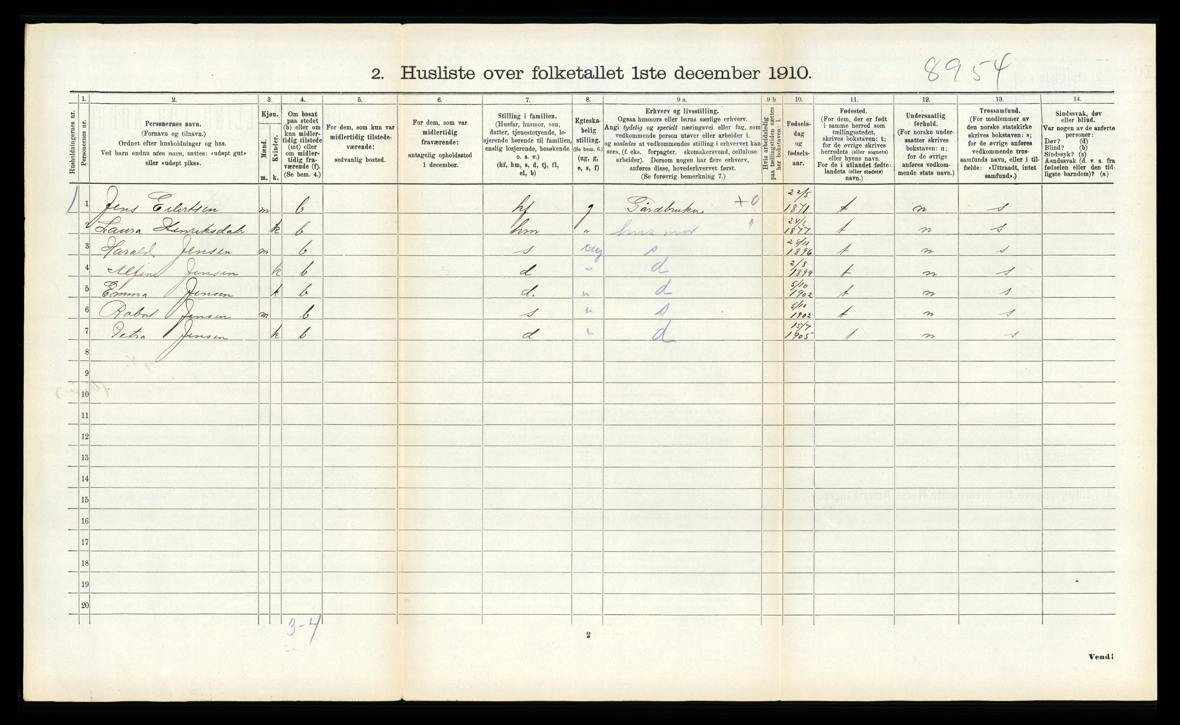 RA, 1910 census for Gimsøy, 1910, p. 452