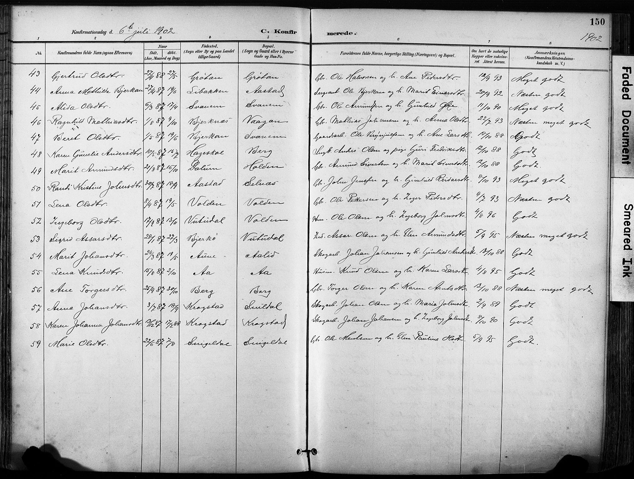 Ministerialprotokoller, klokkerbøker og fødselsregistre - Sør-Trøndelag, AV/SAT-A-1456/630/L0497: Parish register (official) no. 630A10, 1896-1910, p. 150