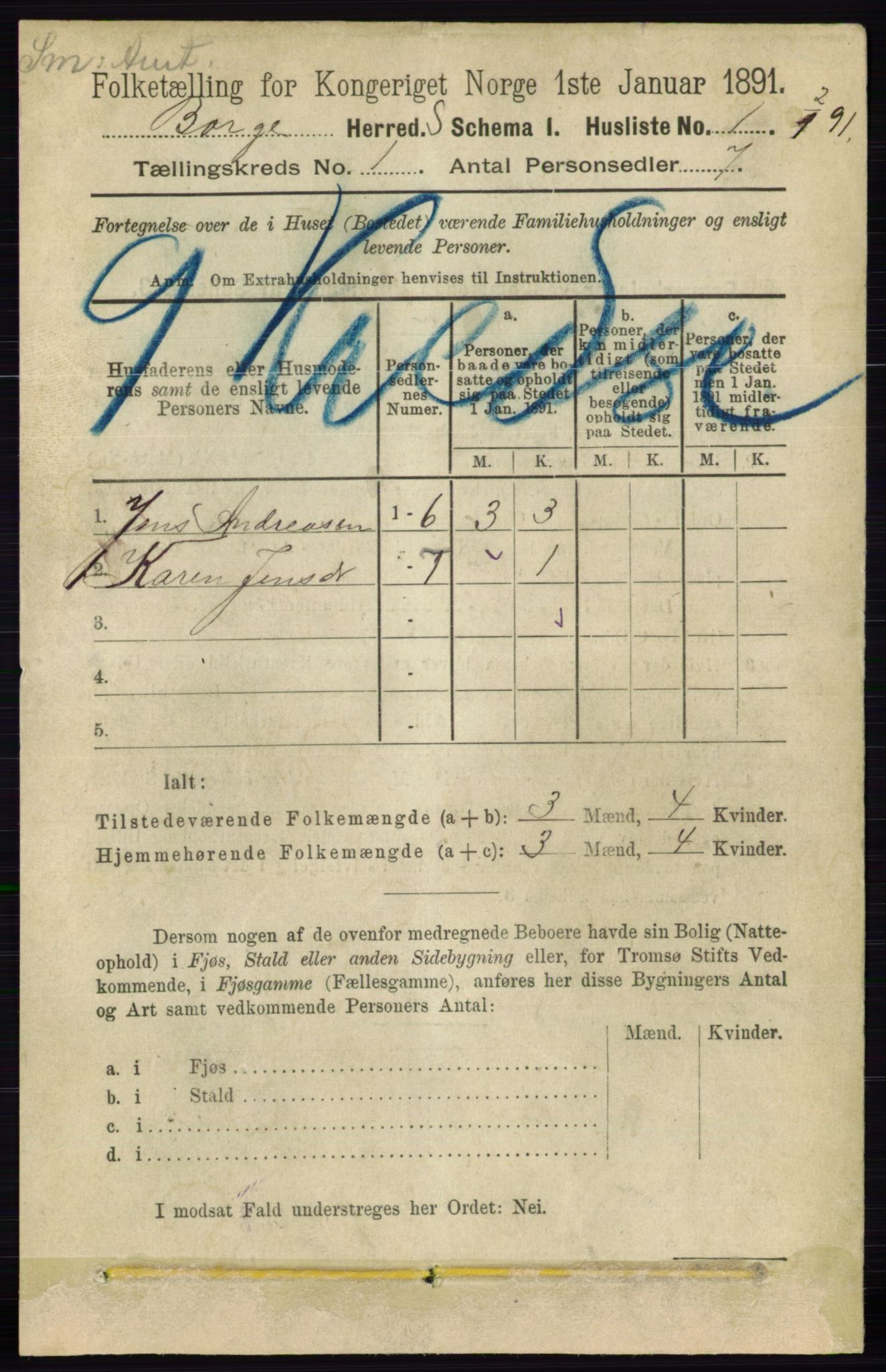 RA, 1891 census for 0113 Borge, 1891, p. 28