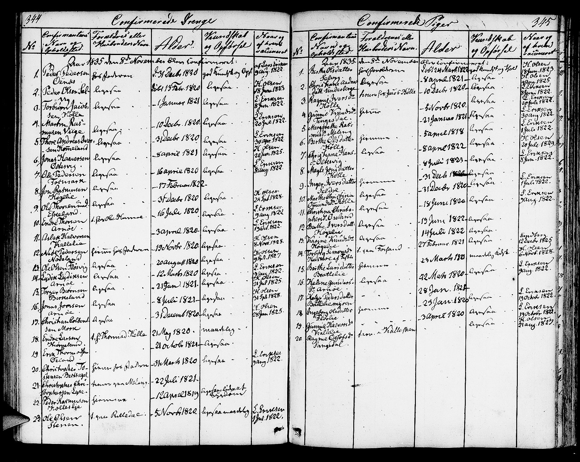 Strand sokneprestkontor, SAST/A-101828/H/Ha/Haa/L0005: Parish register (official) no. A 5, 1833-1854, p. 344-345