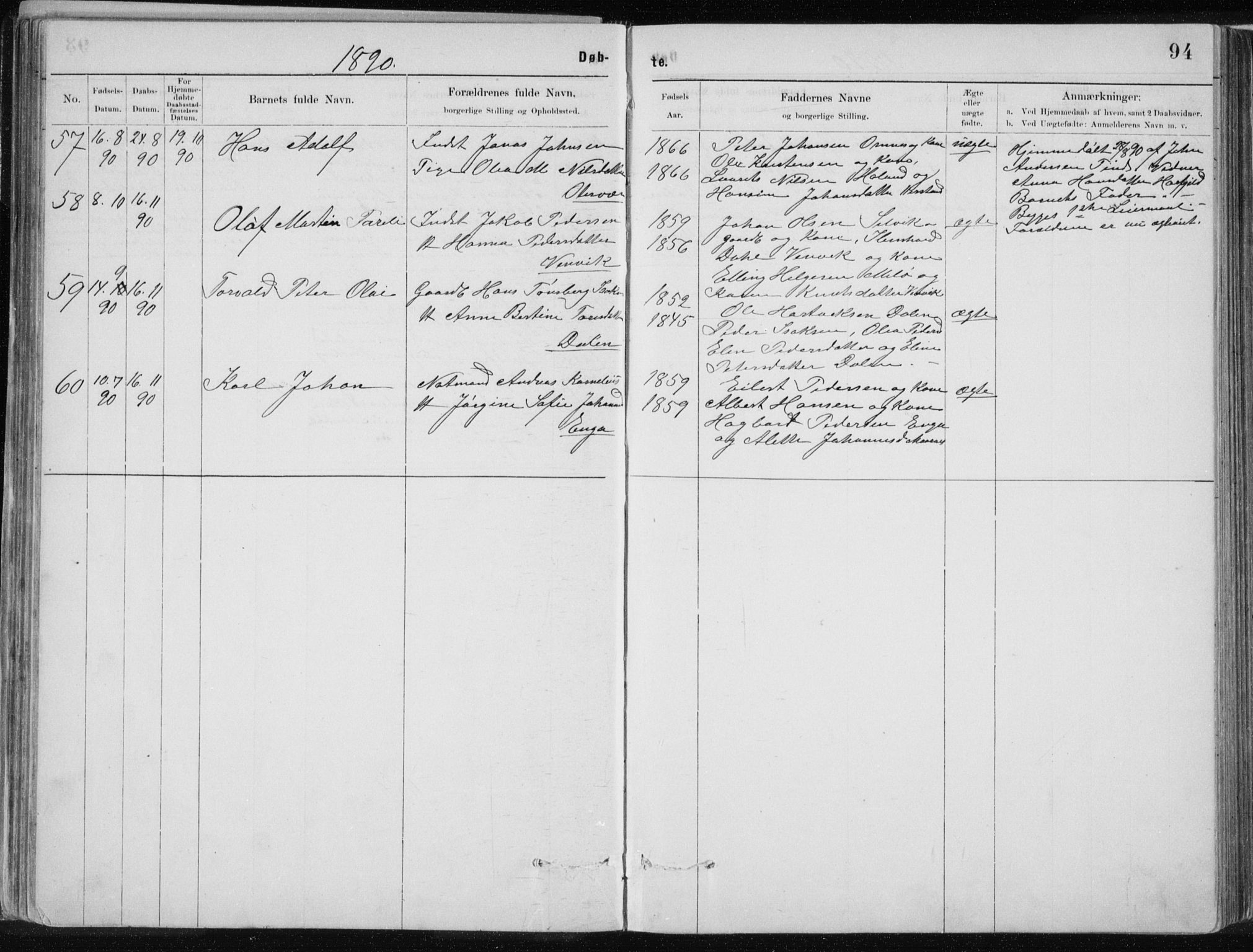 Ministerialprotokoller, klokkerbøker og fødselsregistre - Nordland, AV/SAT-A-1459/843/L0636: Parish register (copy) no. 843C05, 1884-1909, p. 94