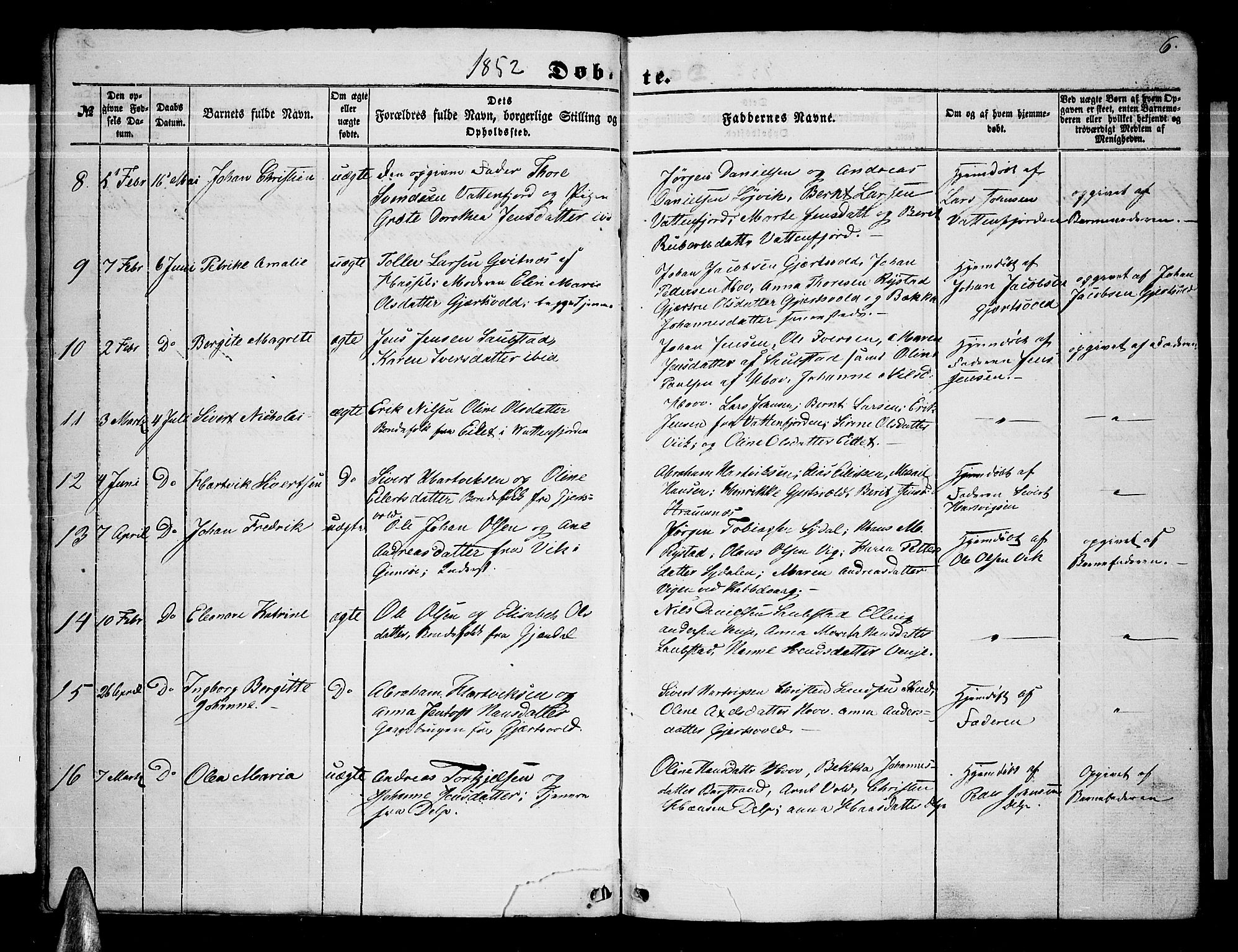 Ministerialprotokoller, klokkerbøker og fødselsregistre - Nordland, SAT/A-1459/876/L1102: Parish register (copy) no. 876C01, 1852-1886, p. 6