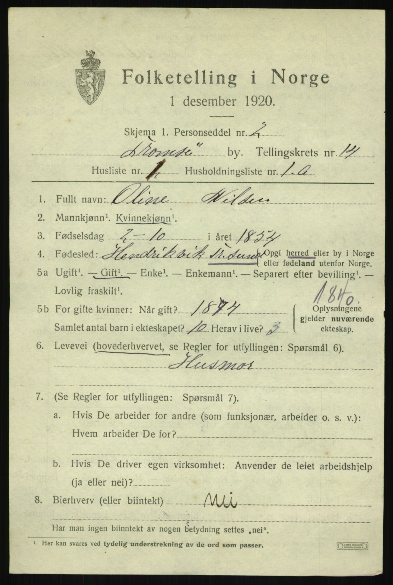 SATØ, 1920 census for Tromsø, 1920, p. 26340