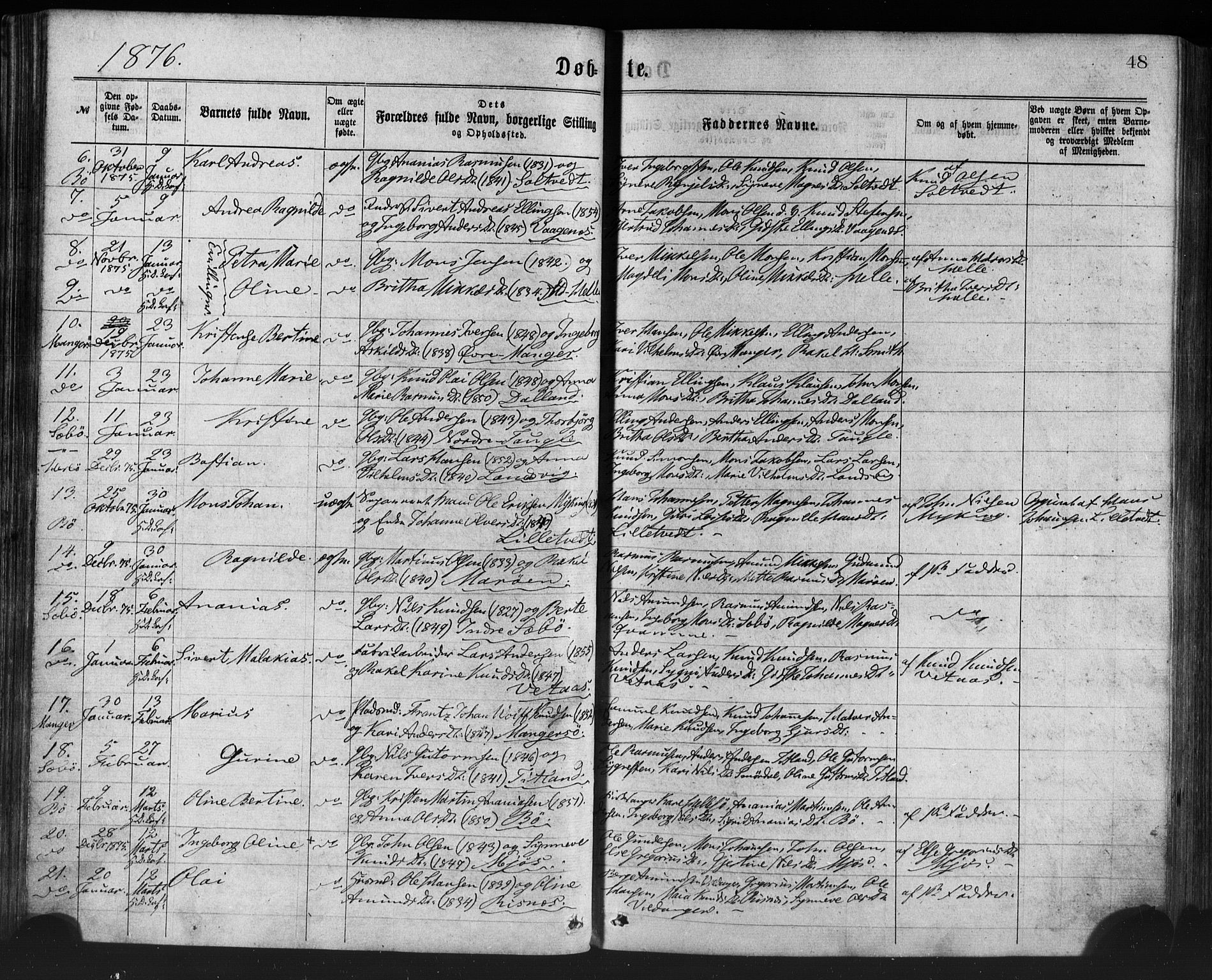 Manger sokneprestembete, AV/SAB-A-76801/H/Haa: Parish register (official) no. A 8, 1871-1880, p. 48